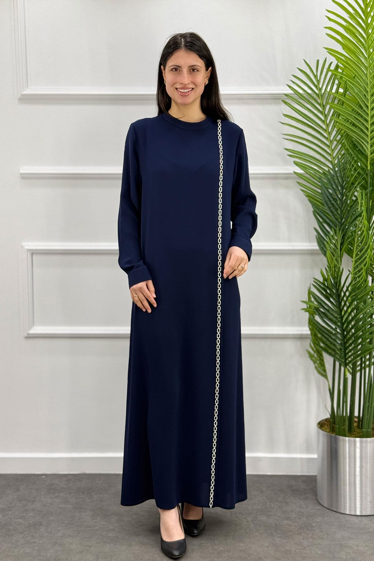 5110 Gaze Elbise - Lacivert