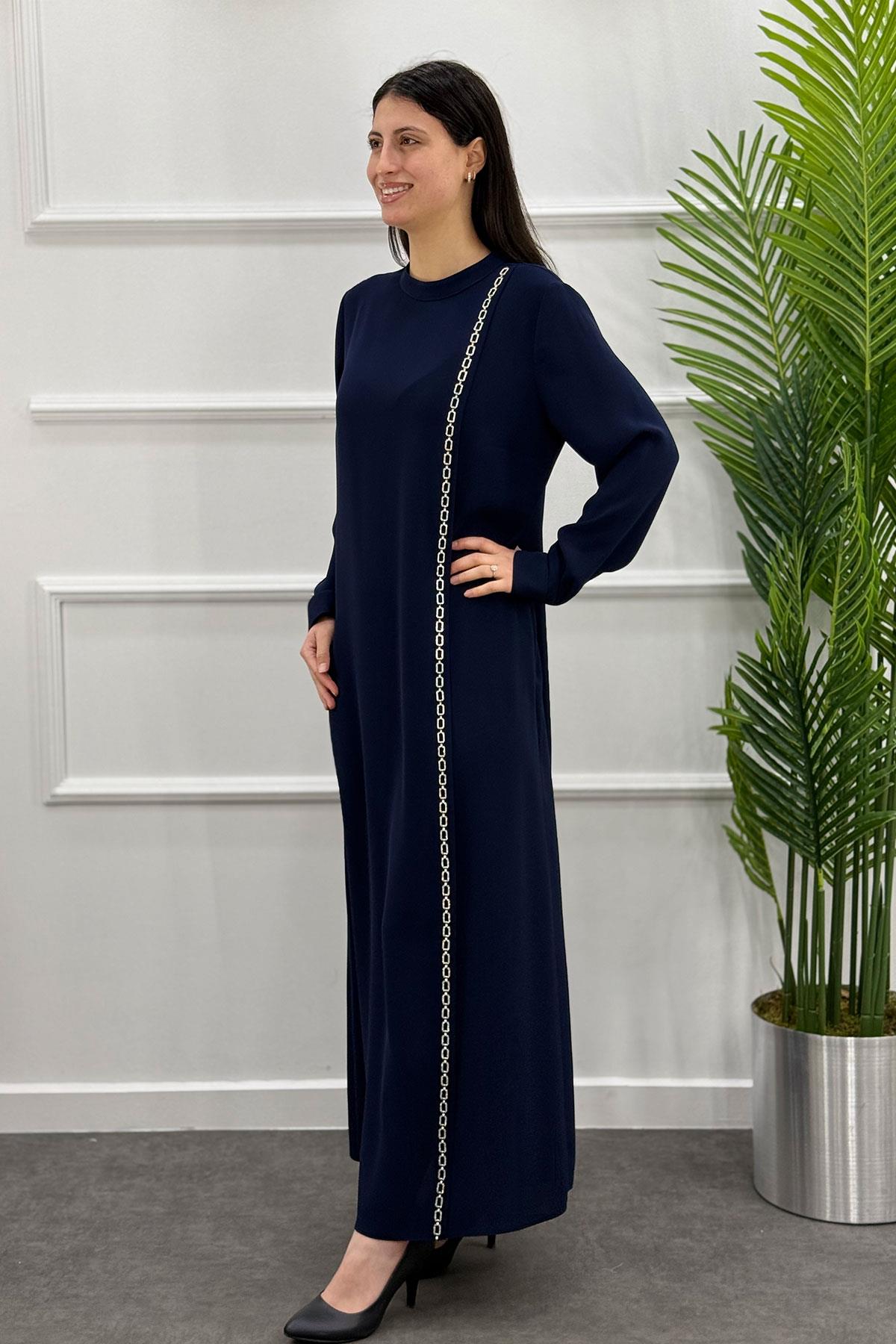 5110 Gaze Elbise - Lacivert