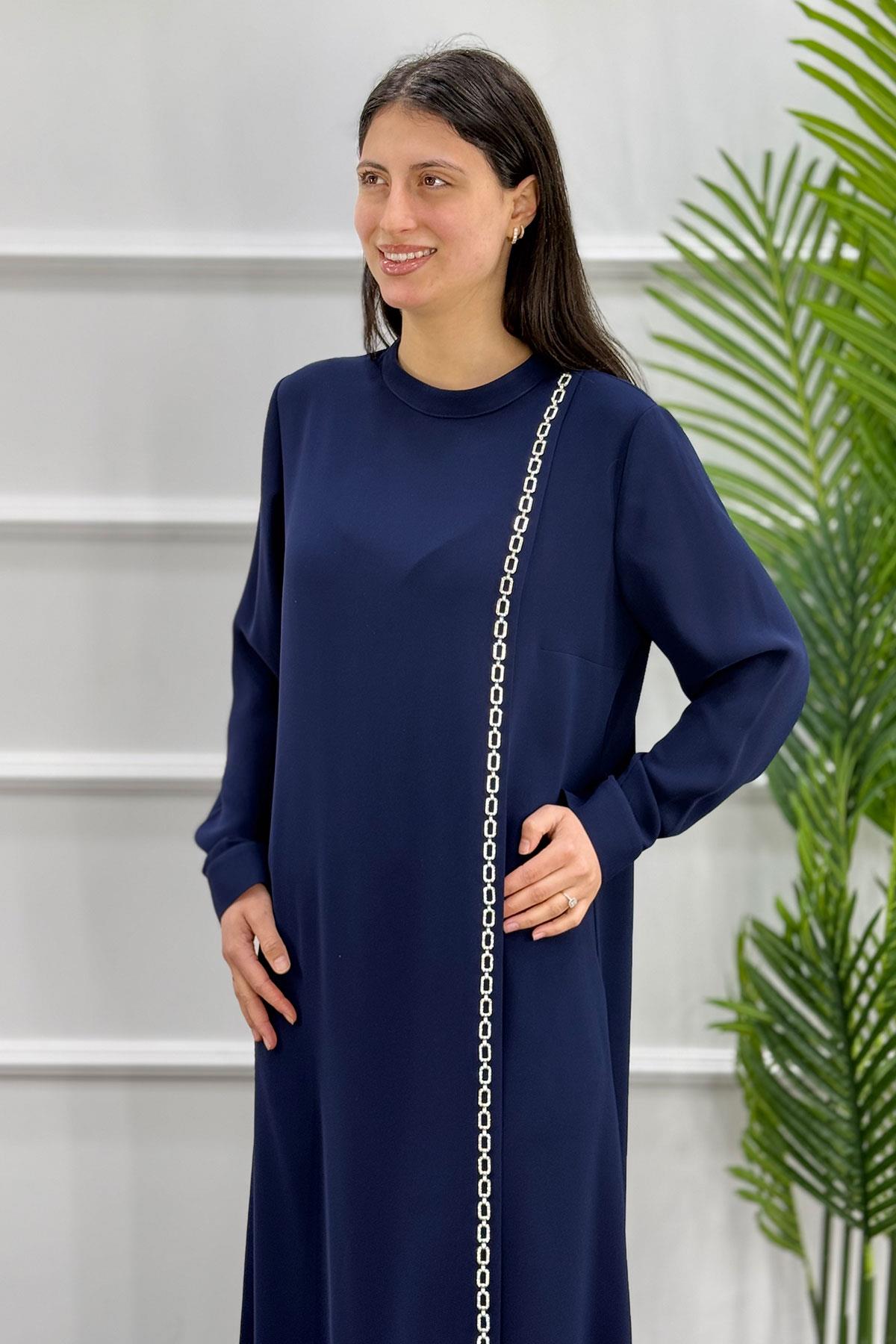 5110 Gaze Elbise - Lacivert