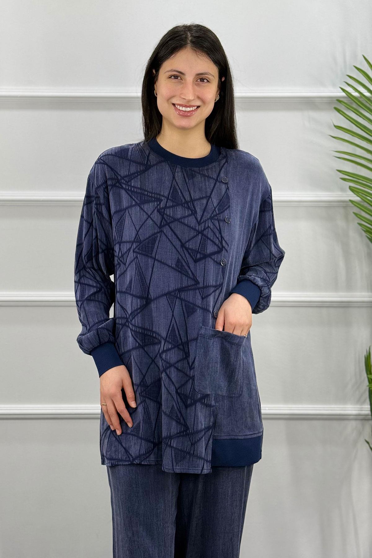 6071 Gaze Geometri Desenli Takım - Lacivert