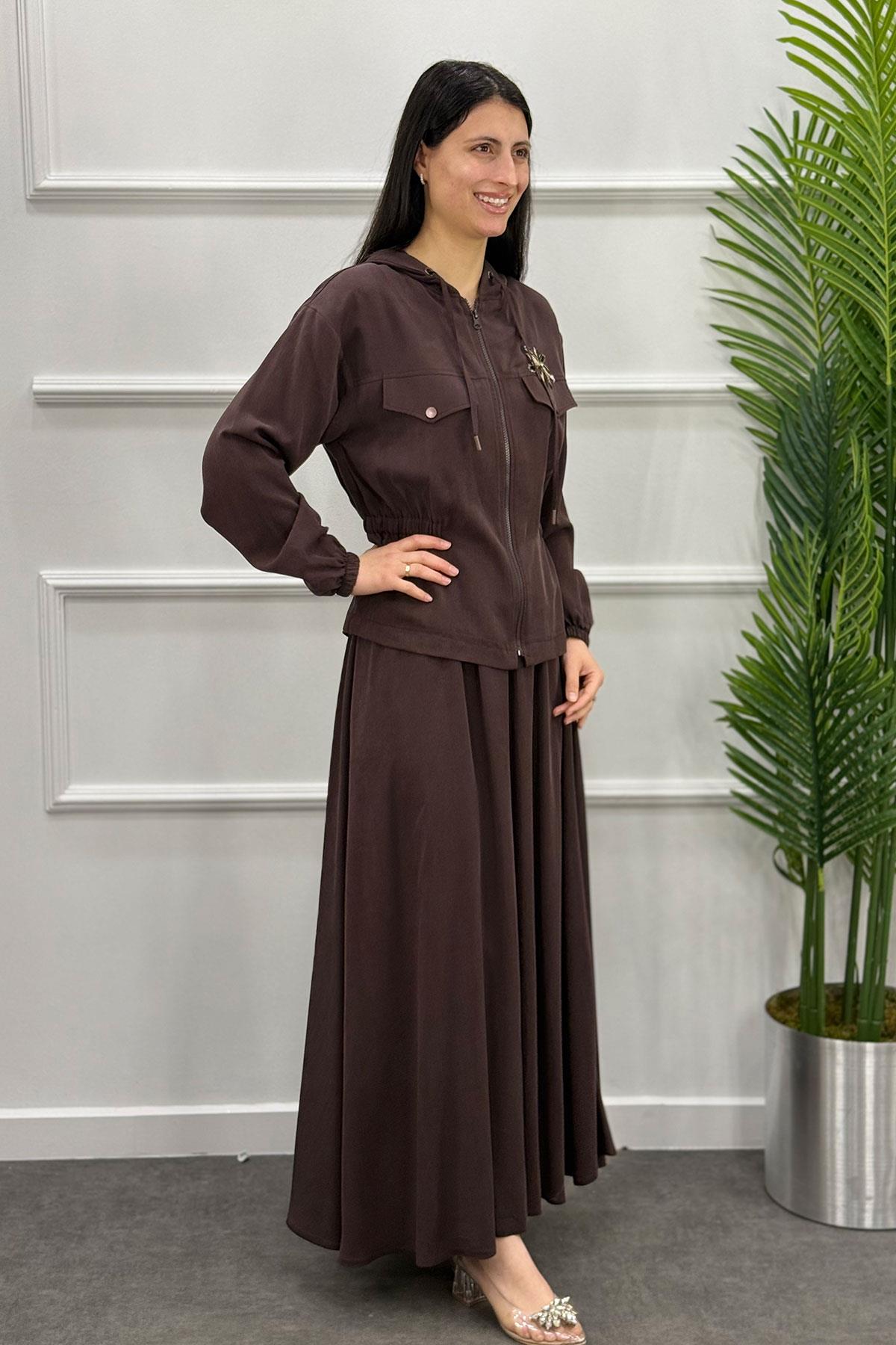 6108 Gaze Etekli Takım - Kahve