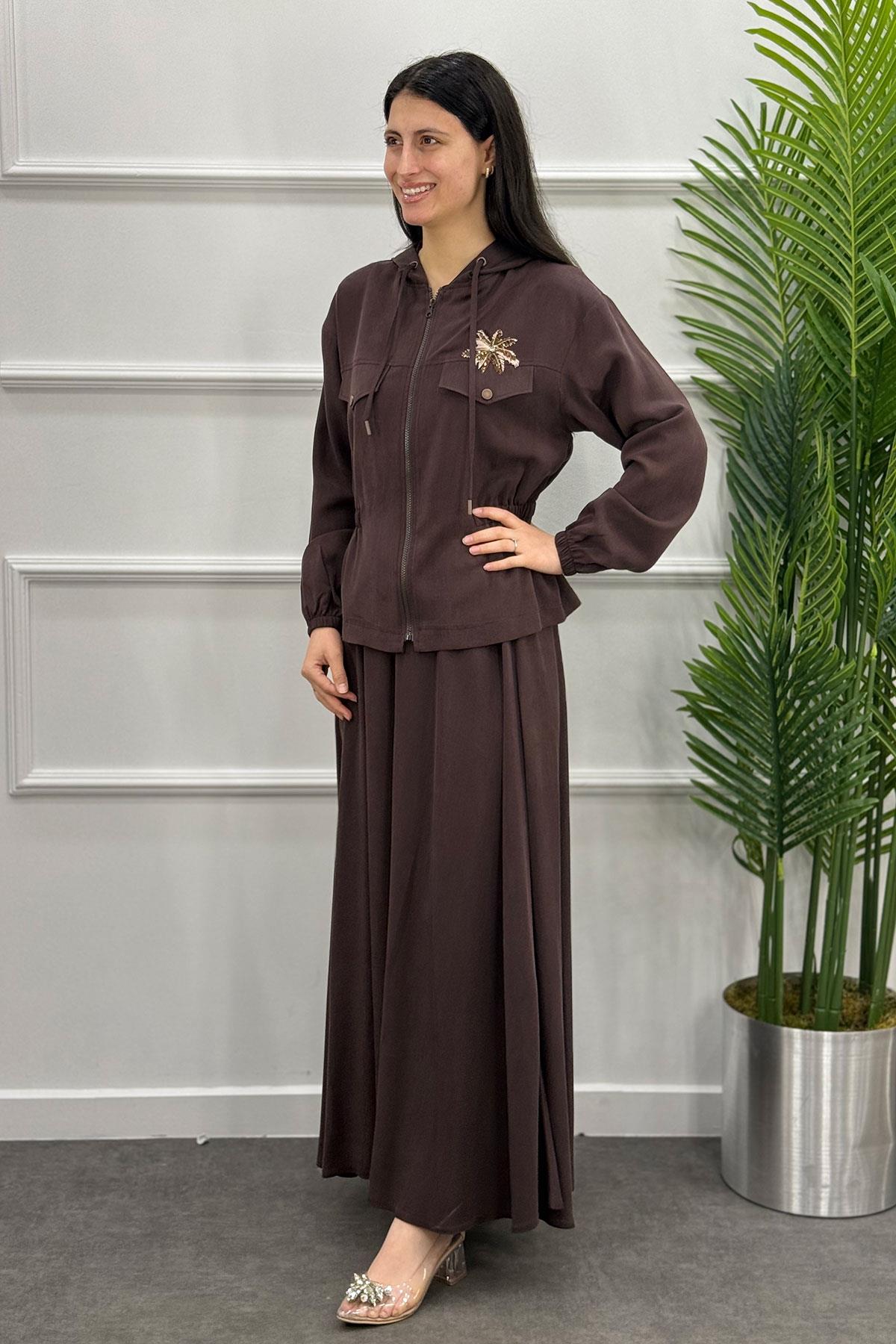 6108 Gaze Etekli Takım - Kahve