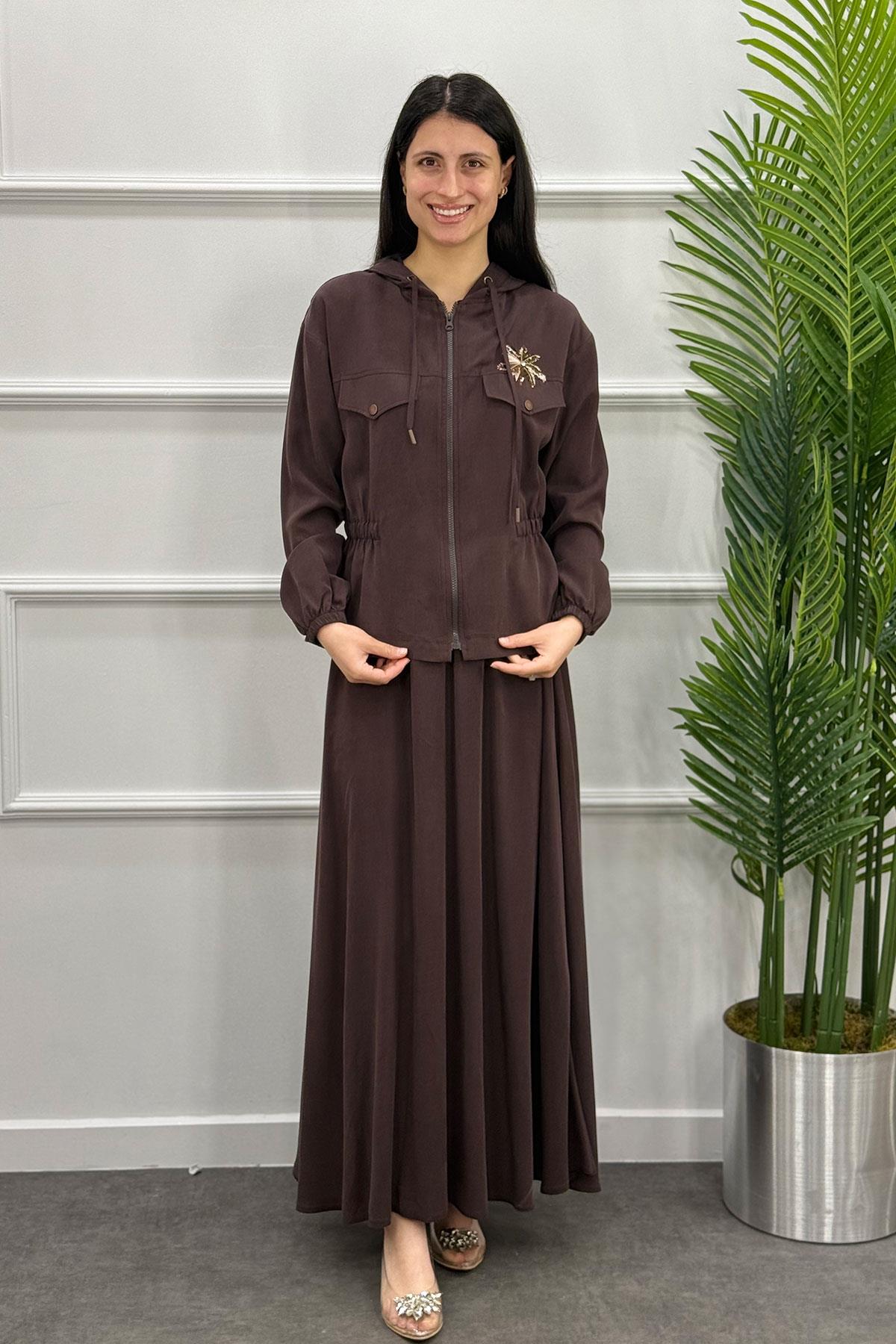 6108 Gaze Etekli Takım - Kahve