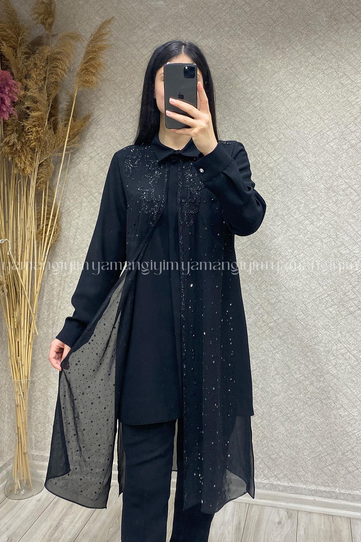 6119 PERİ MODA TUNİK TAKIM - Siyah