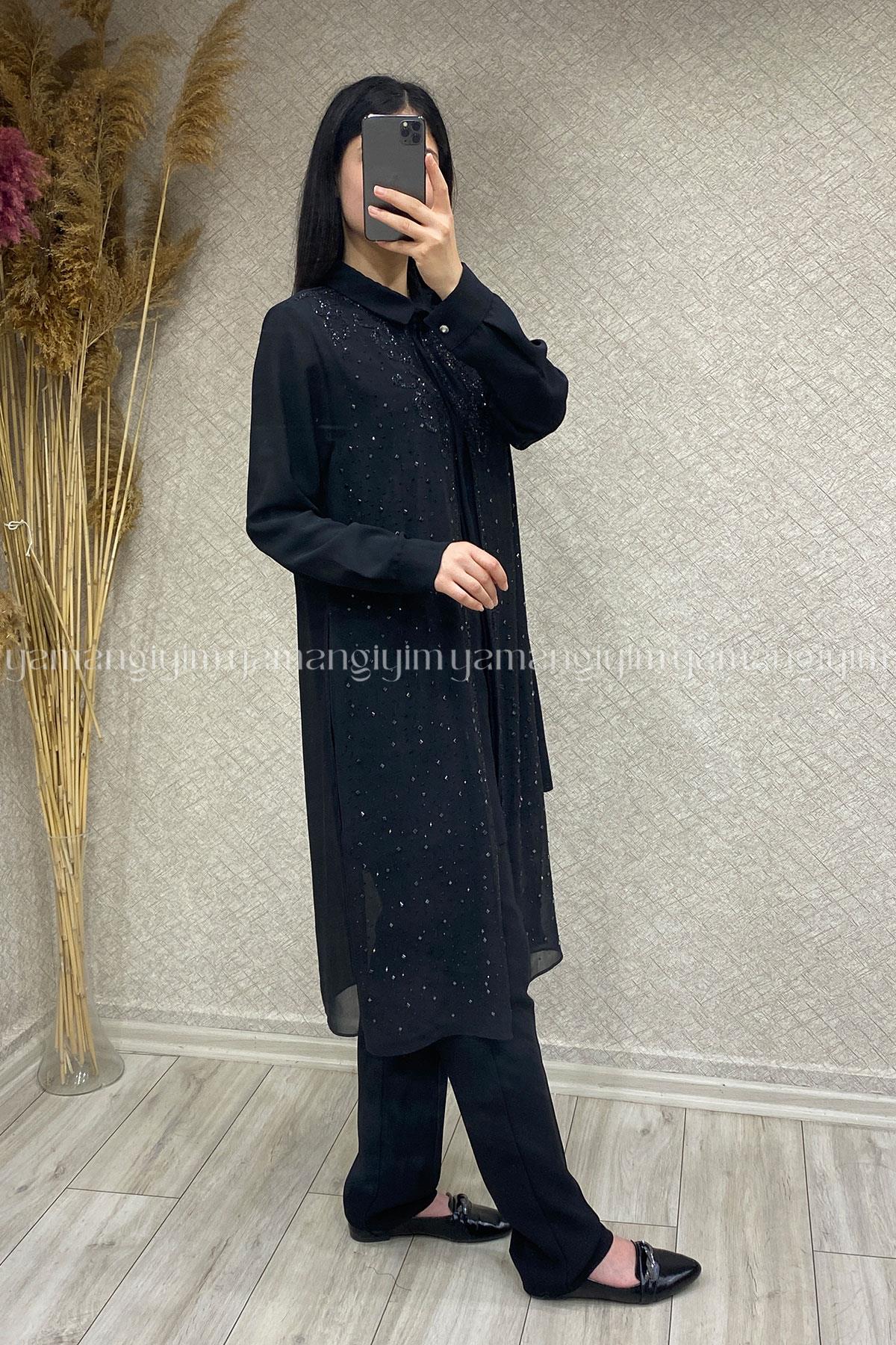 6119 PERİ MODA TUNİK TAKIM - Siyah