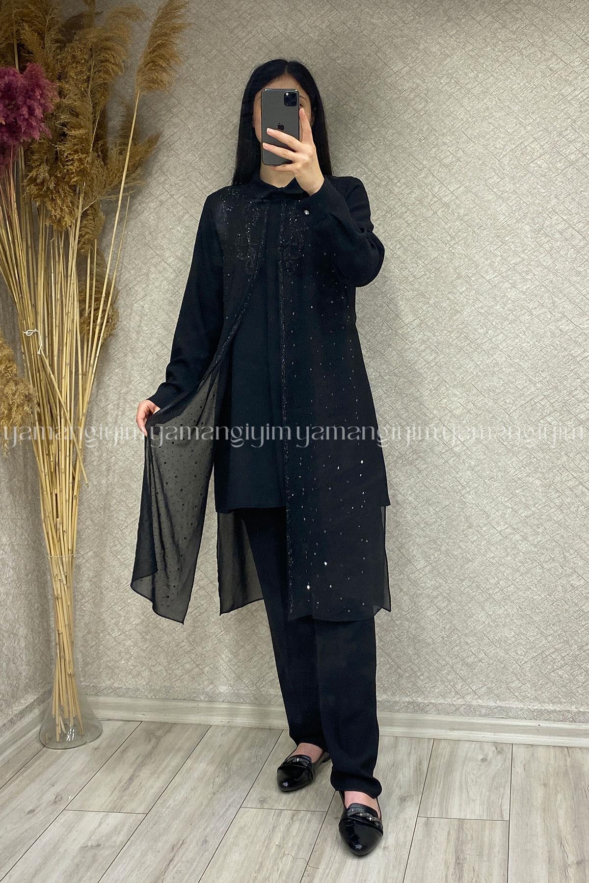 6119 PERİ MODA TUNİK TAKIM - Siyah