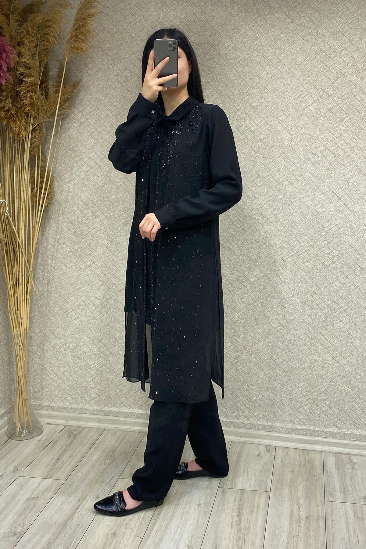 6119 PERİ MODA TUNİK TAKIM - Siyah