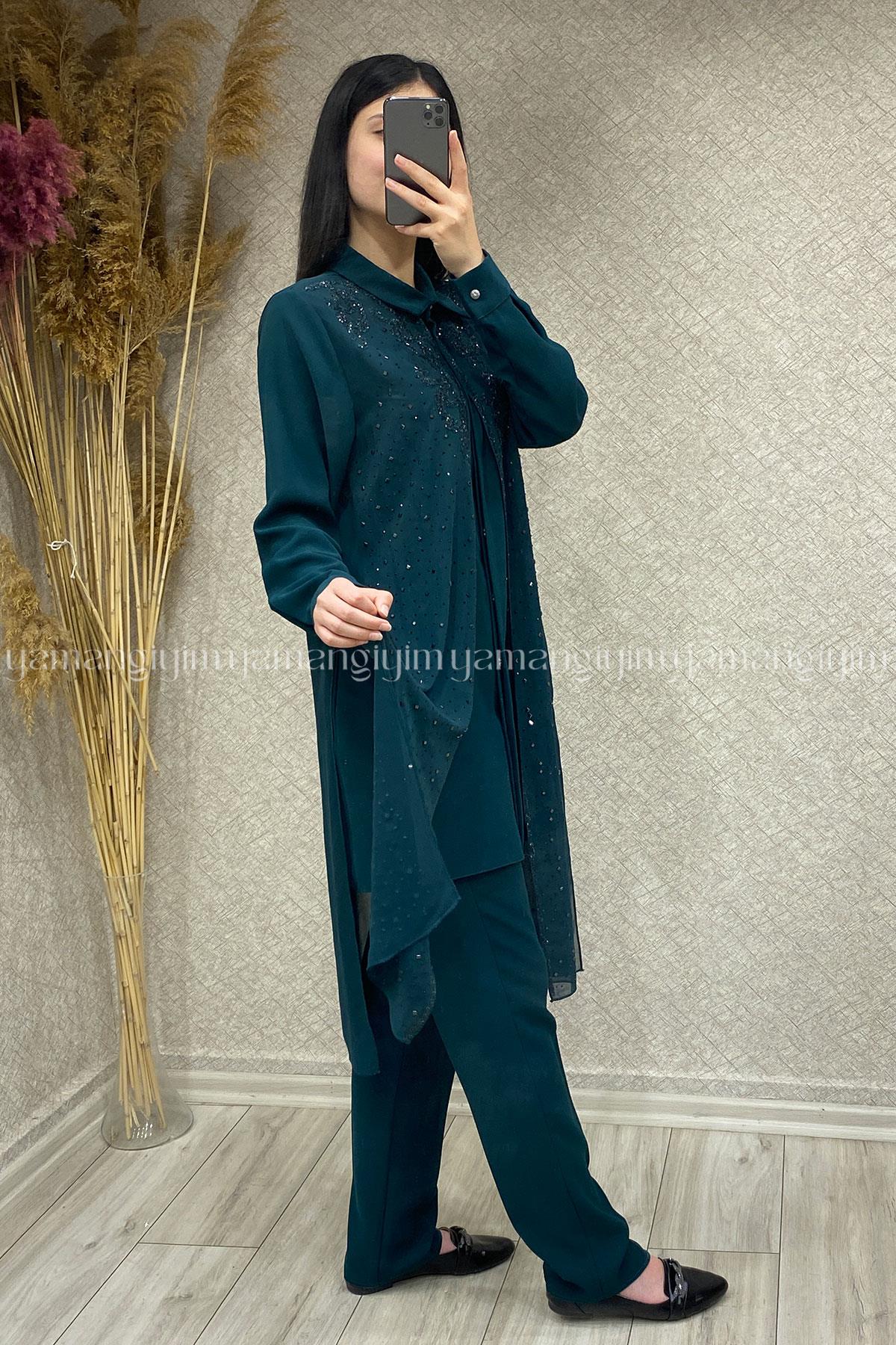 6119 PERİ MODA TUNİK TAKIM - Zümrüt