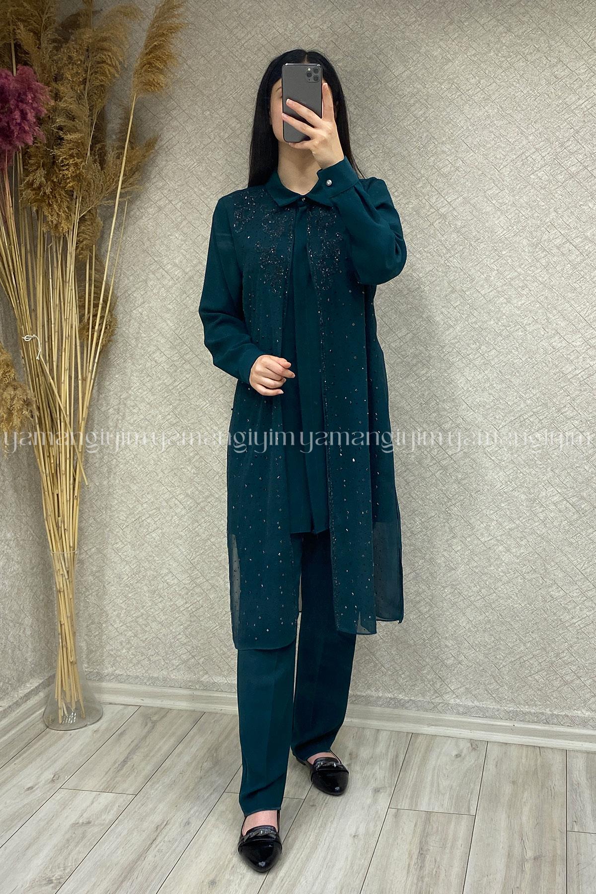 6119 PERİ MODA TUNİK TAKIM - Zümrüt