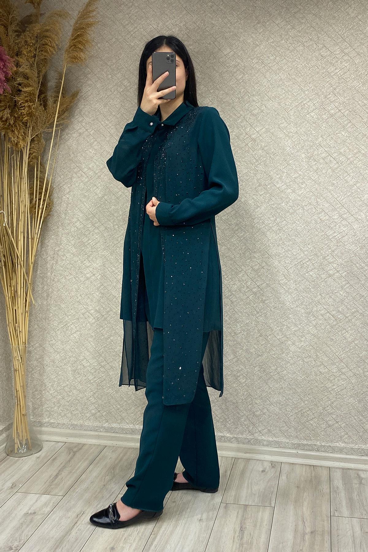 6119 PERİ MODA TUNİK TAKIM - Zümrüt