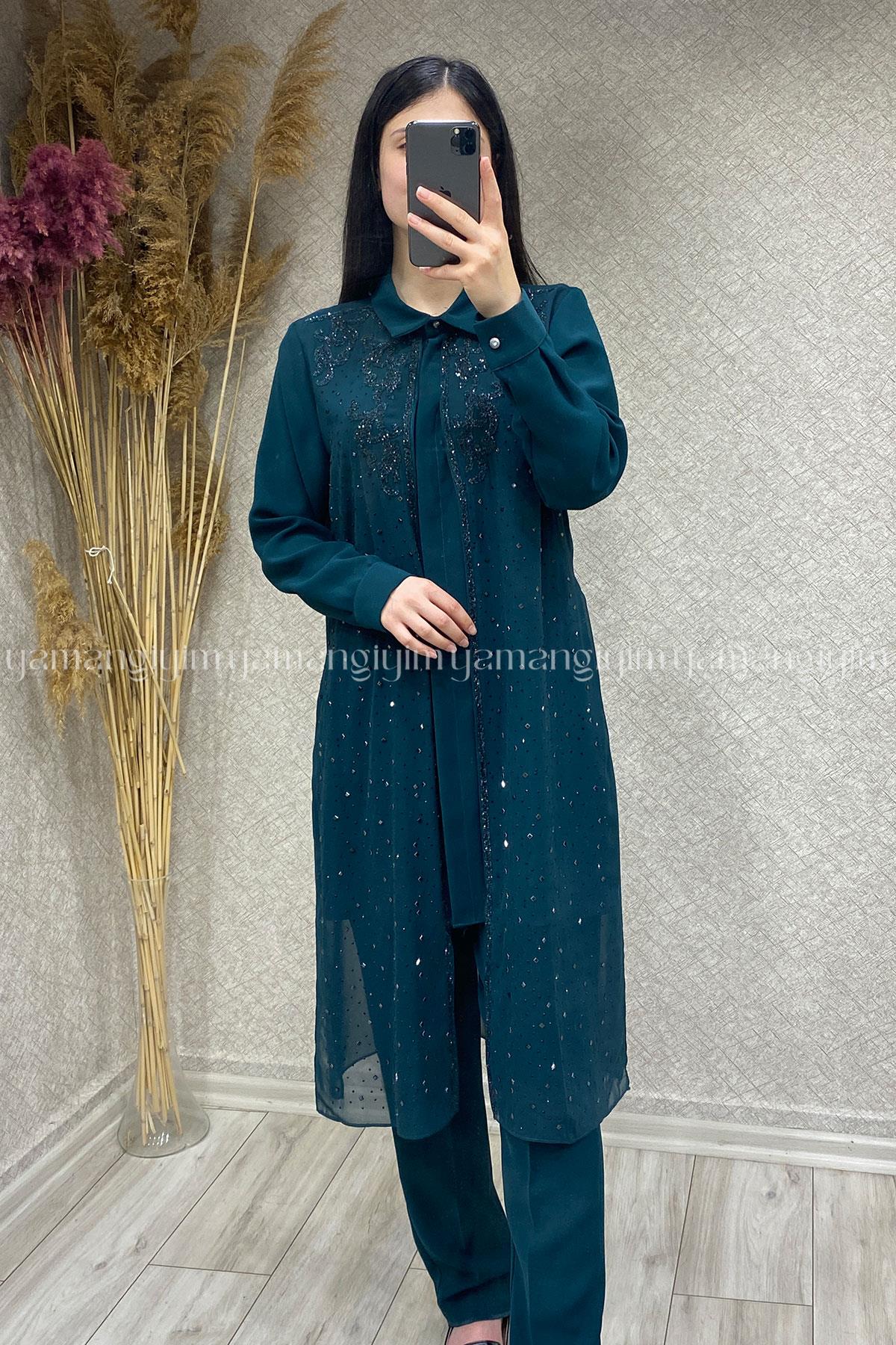 6119 PERİ MODA TUNİK TAKIM - Zümrüt