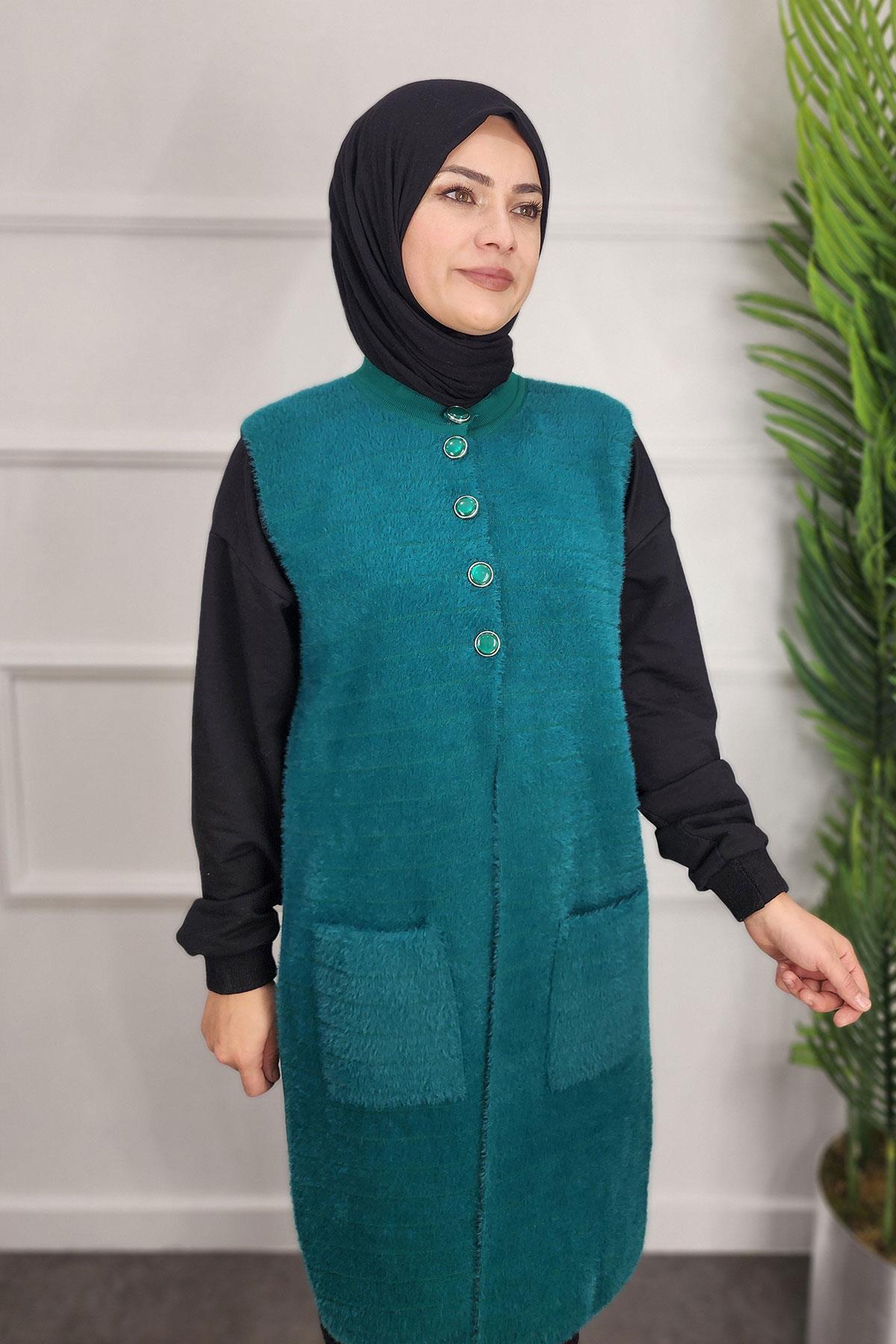 Beş Düğme Cepli Yelek - YEŞİL