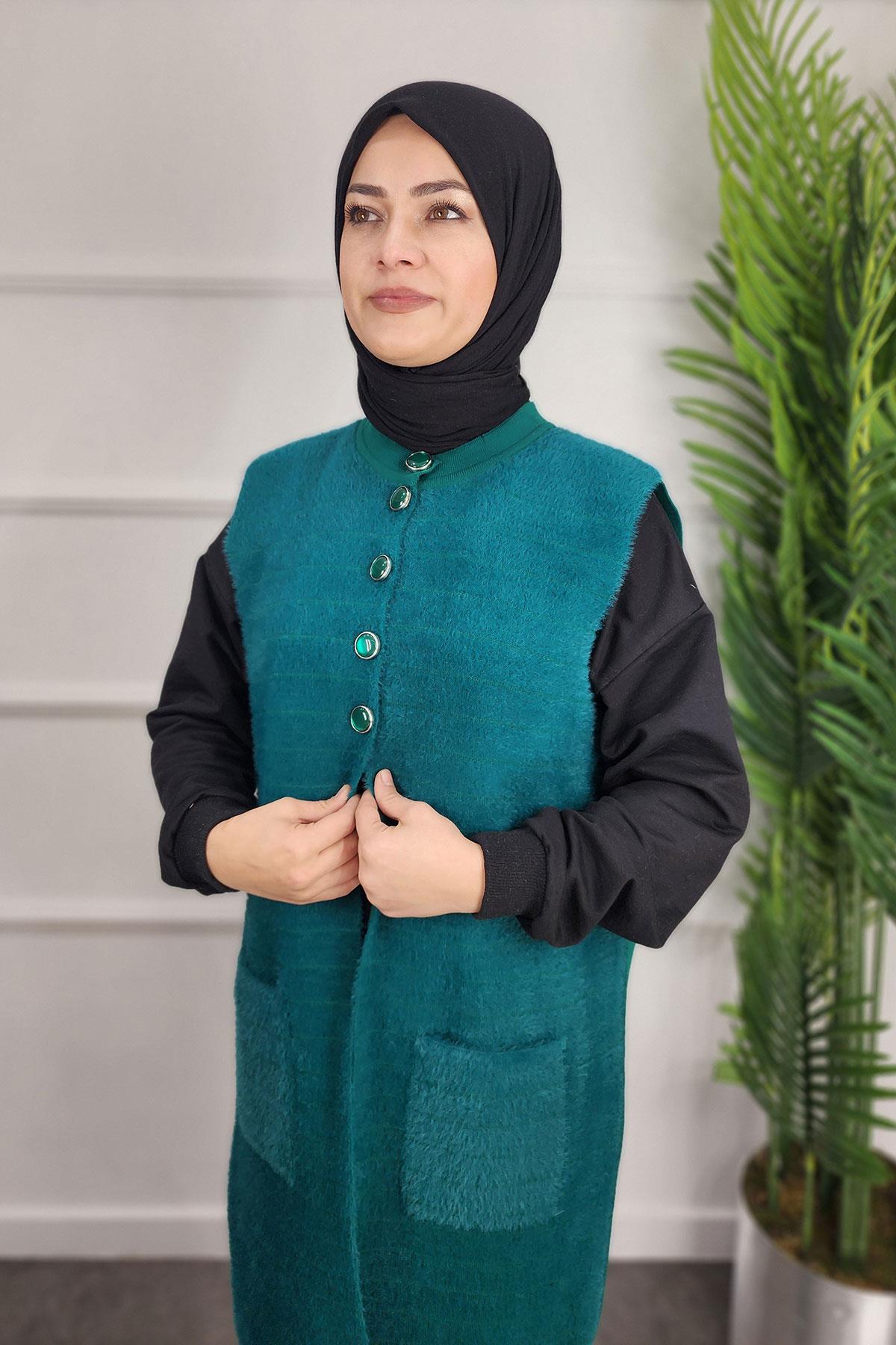 Beş Düğme Cepli Yelek - YEŞİL