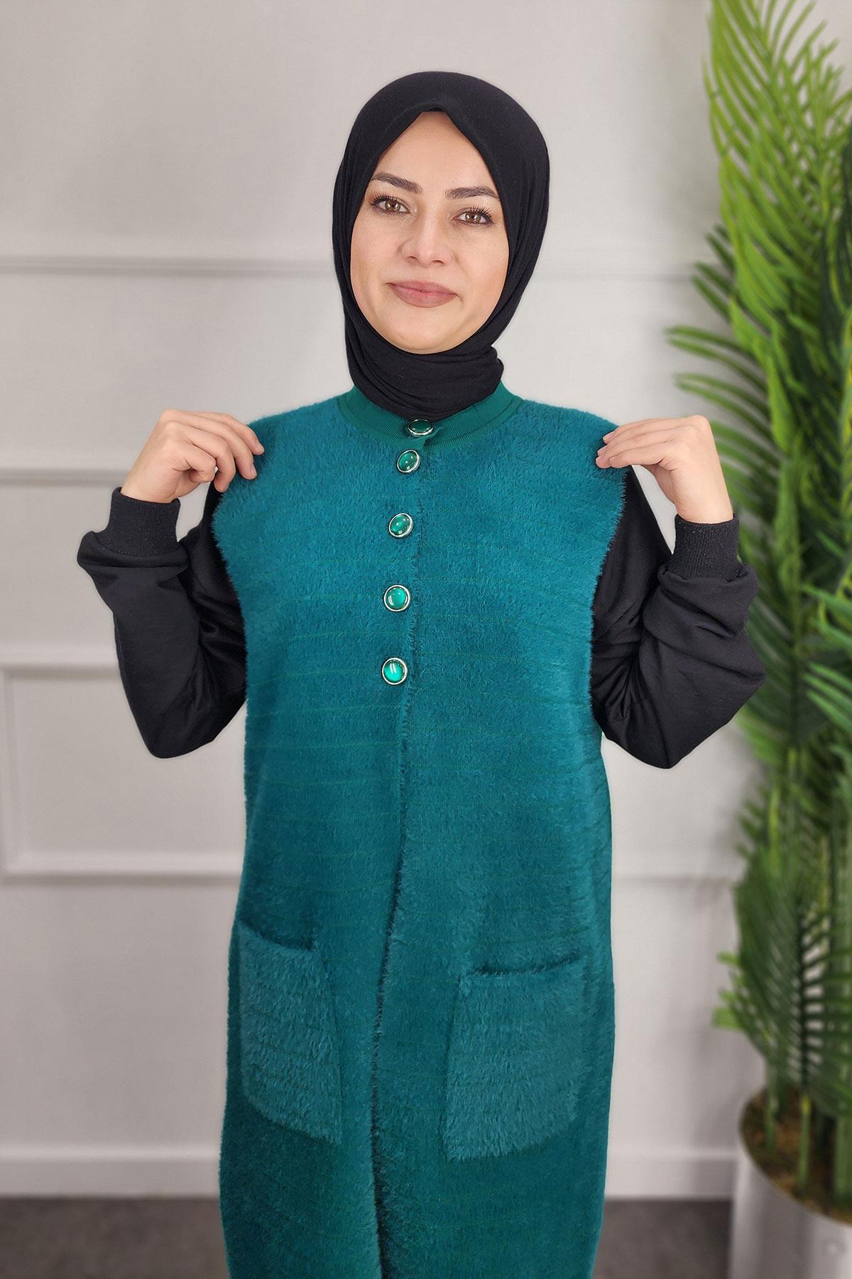 Beş Düğme Cepli Yelek - YEŞİL