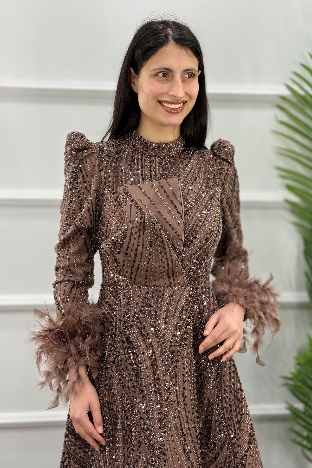 Alba Tesettür Abiye - Kahve