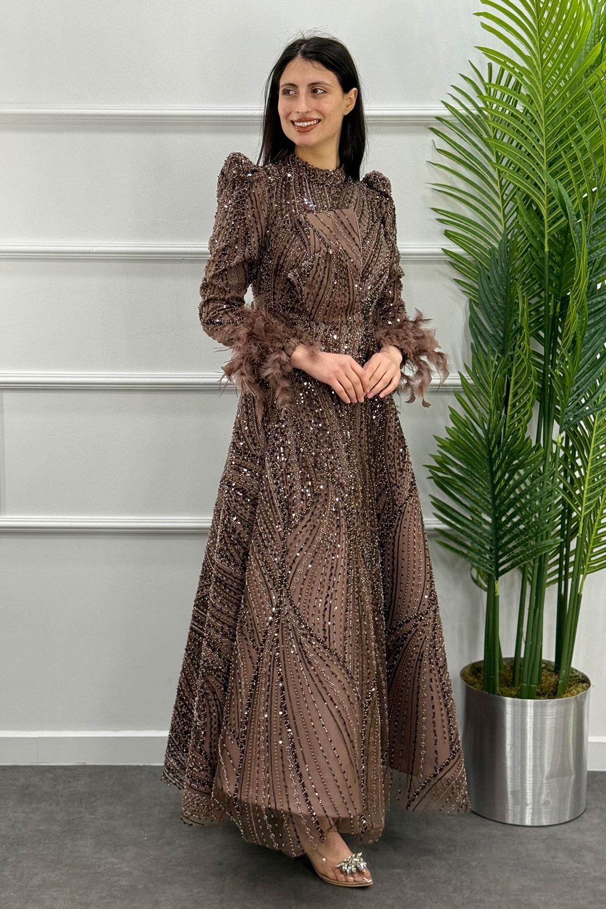 Alba Tesettür Abiye - Kahve