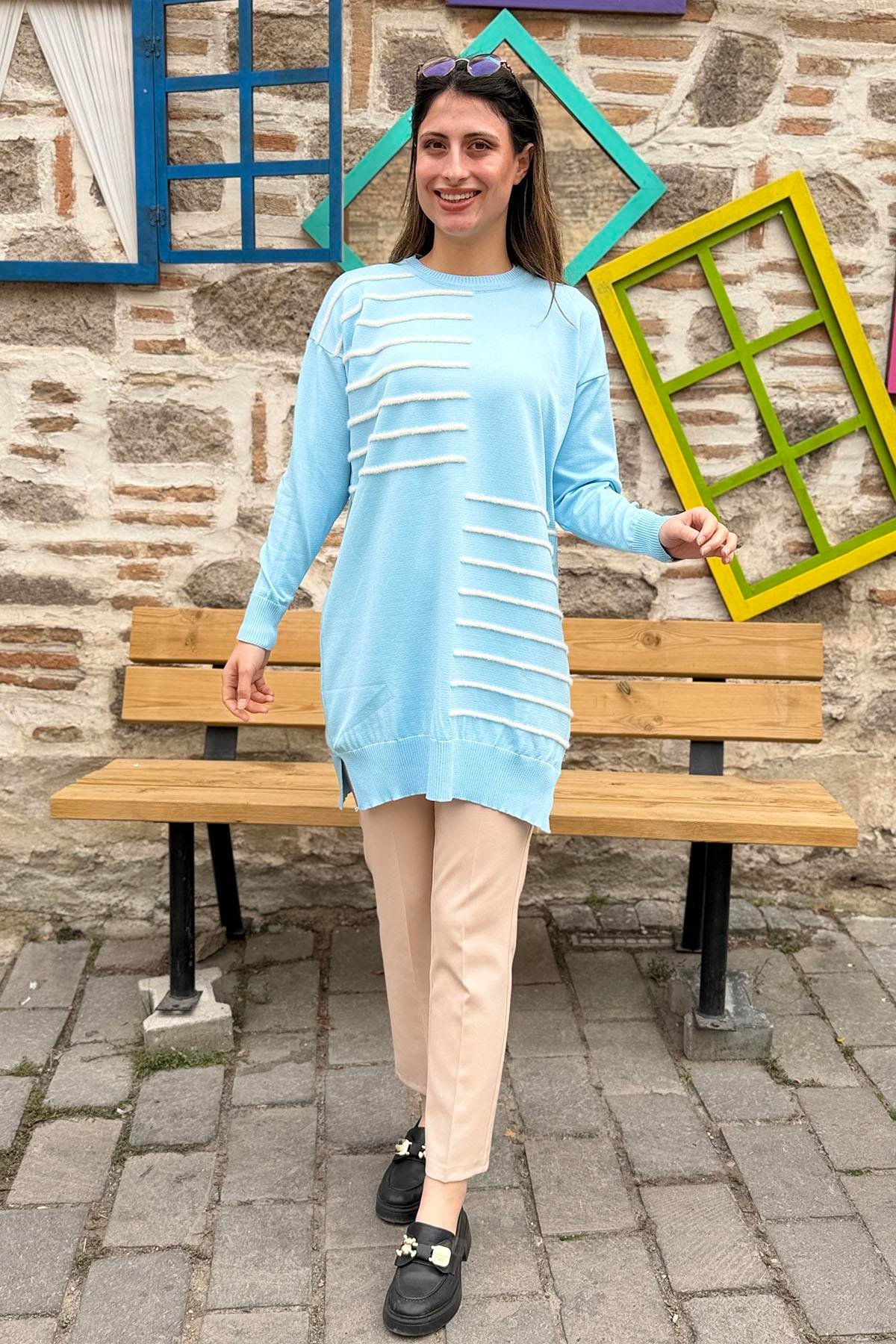 Asimetrik Çizgili Triko Tunik Kazak - BEBEMAVİ