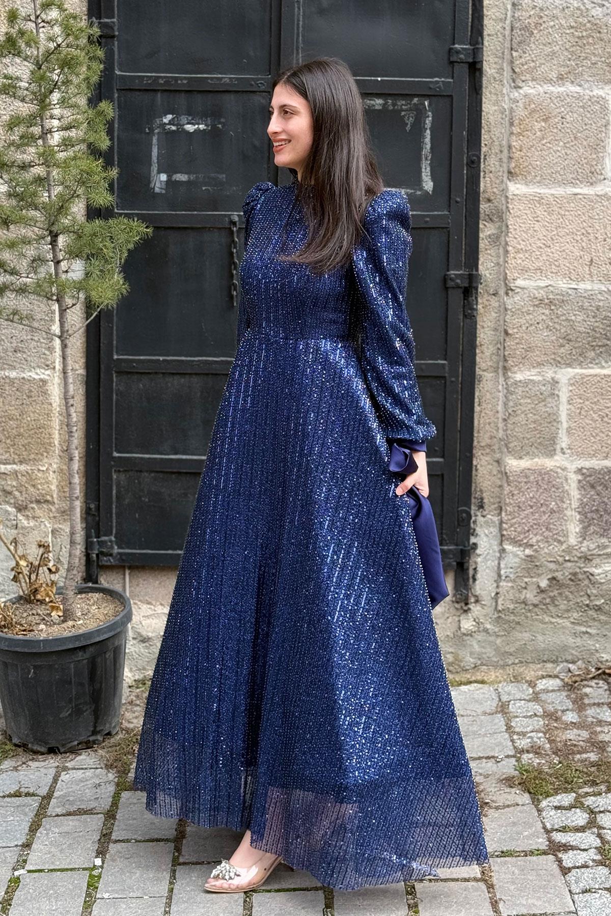 2404 NEW ELEGANS ELBİSE - Lacivert