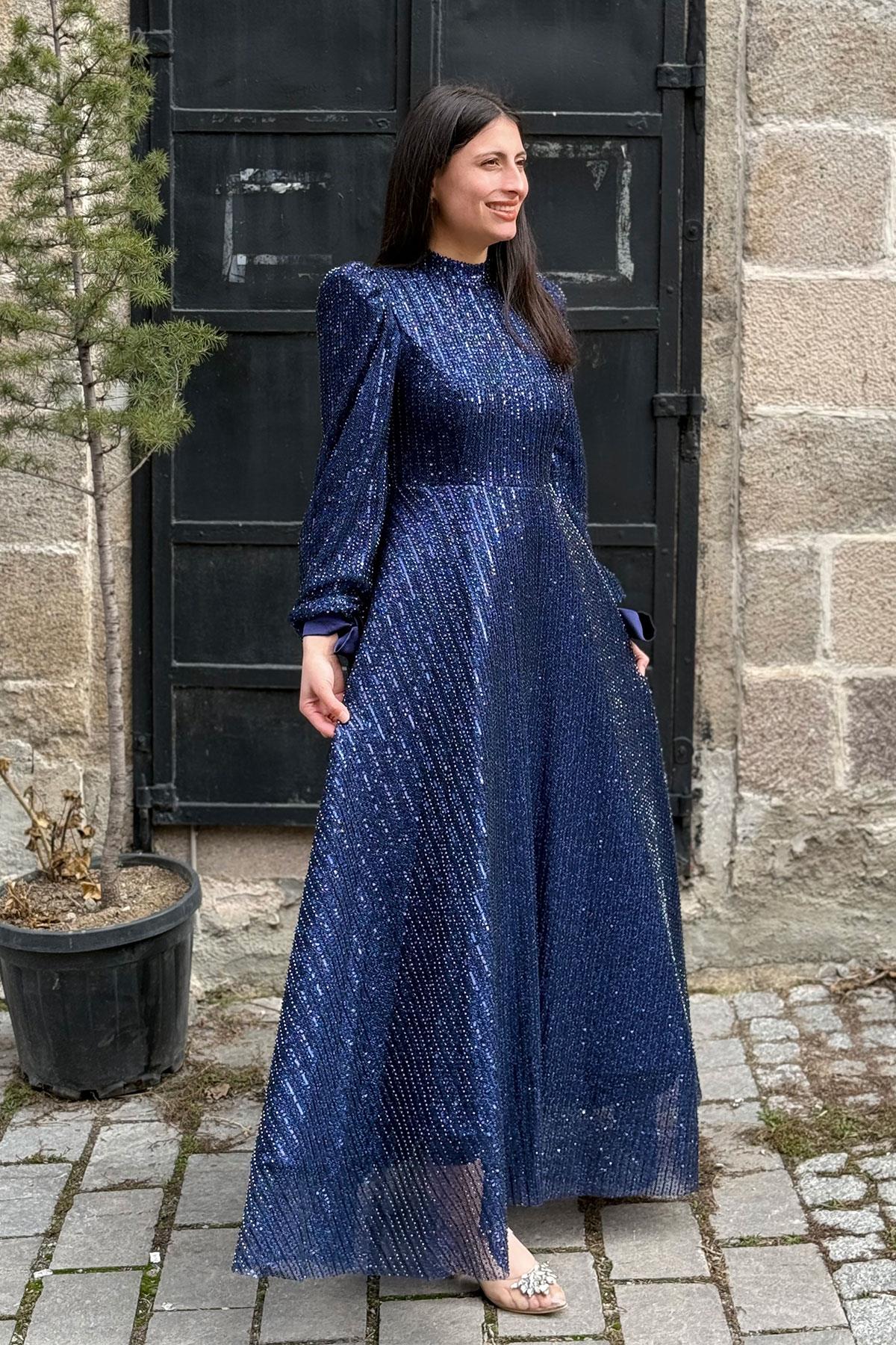 2404 NEW ELEGANS ELBİSE - Lacivert