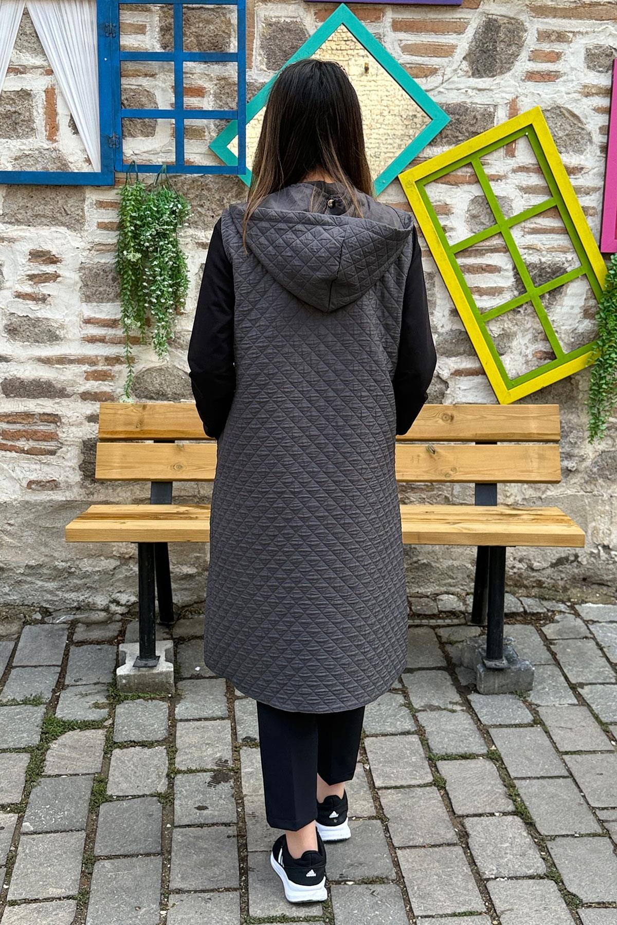 Baklava Desen İnce Kapitone Yelek - GRİ