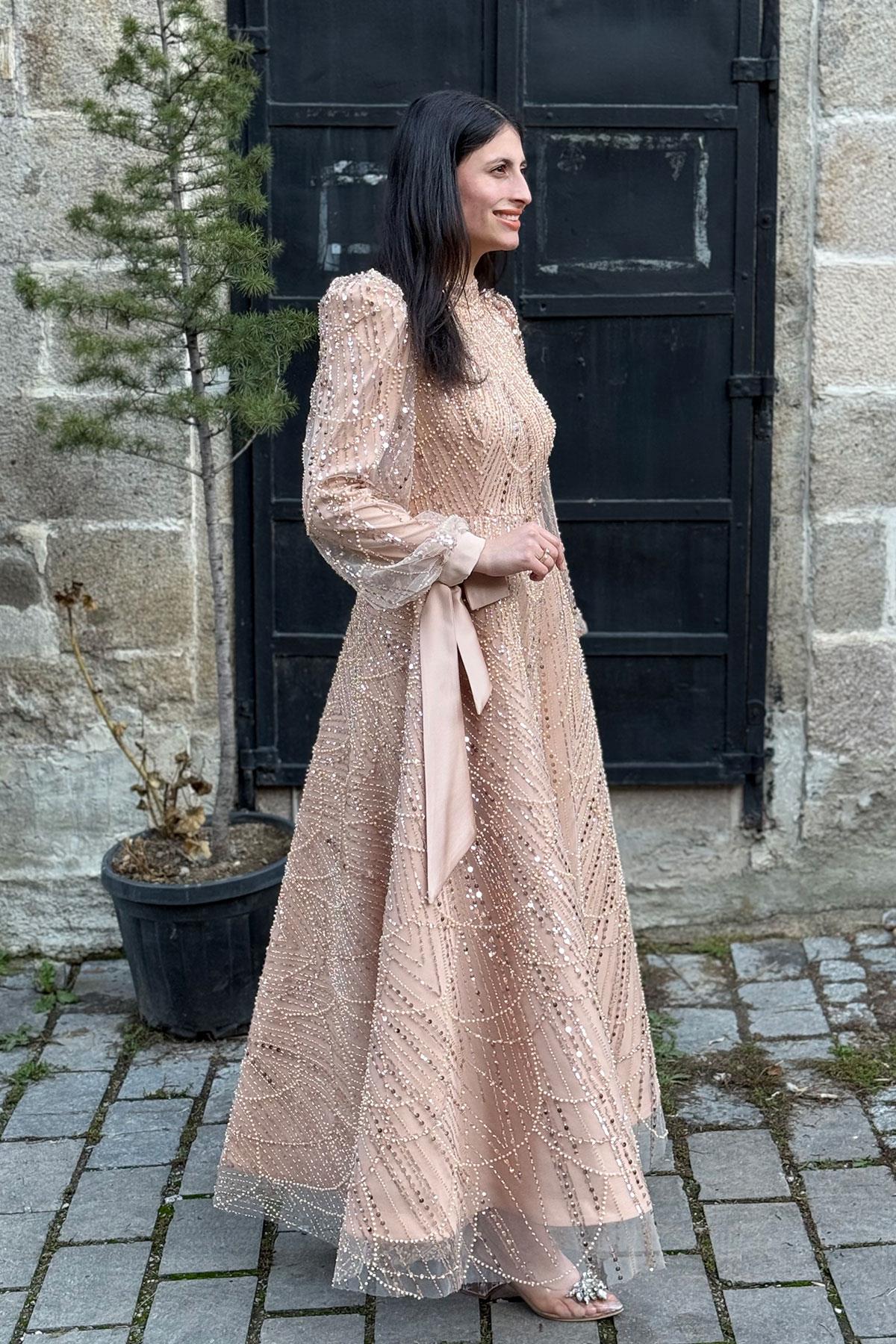 2380 NEW ELEGANS ELBİSE - Gold