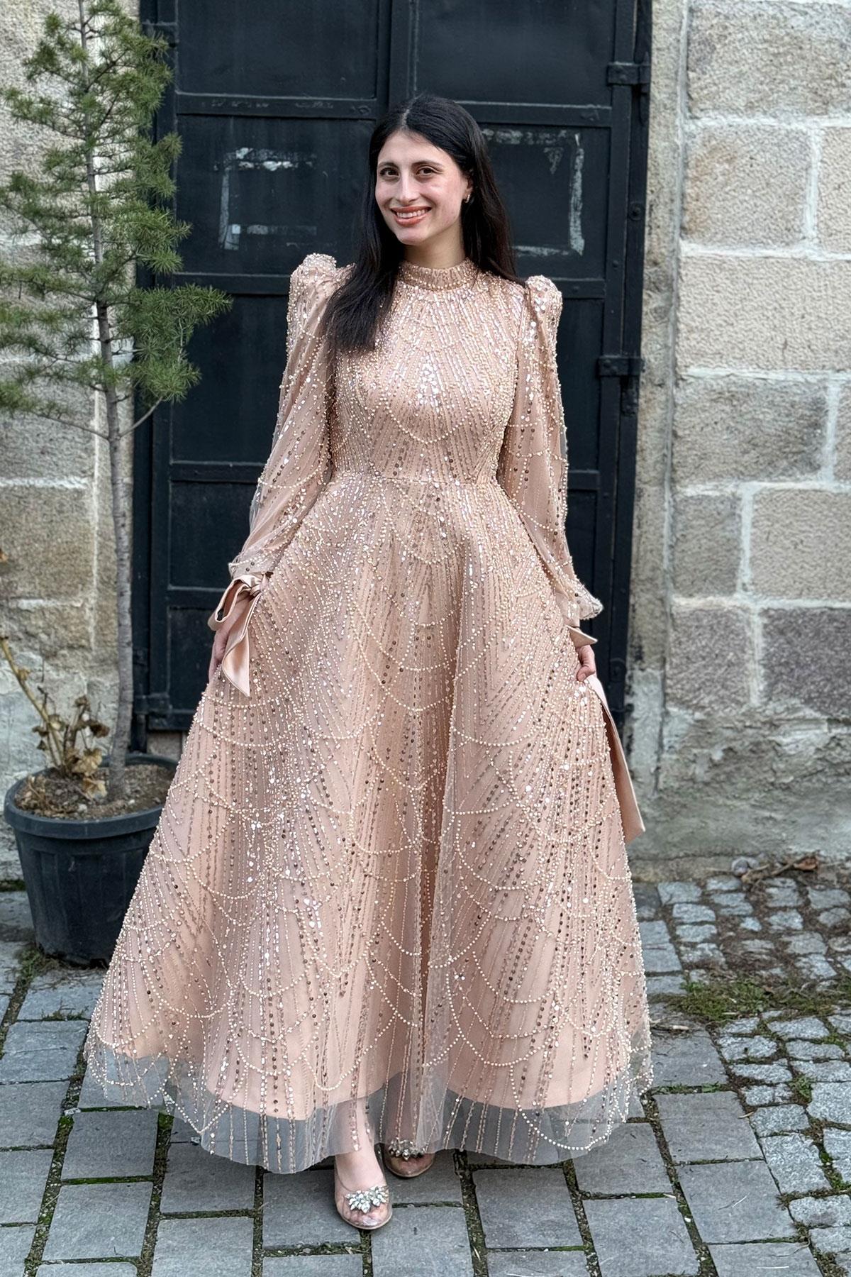 2380 NEW ELEGANS ELBİSE - Gold