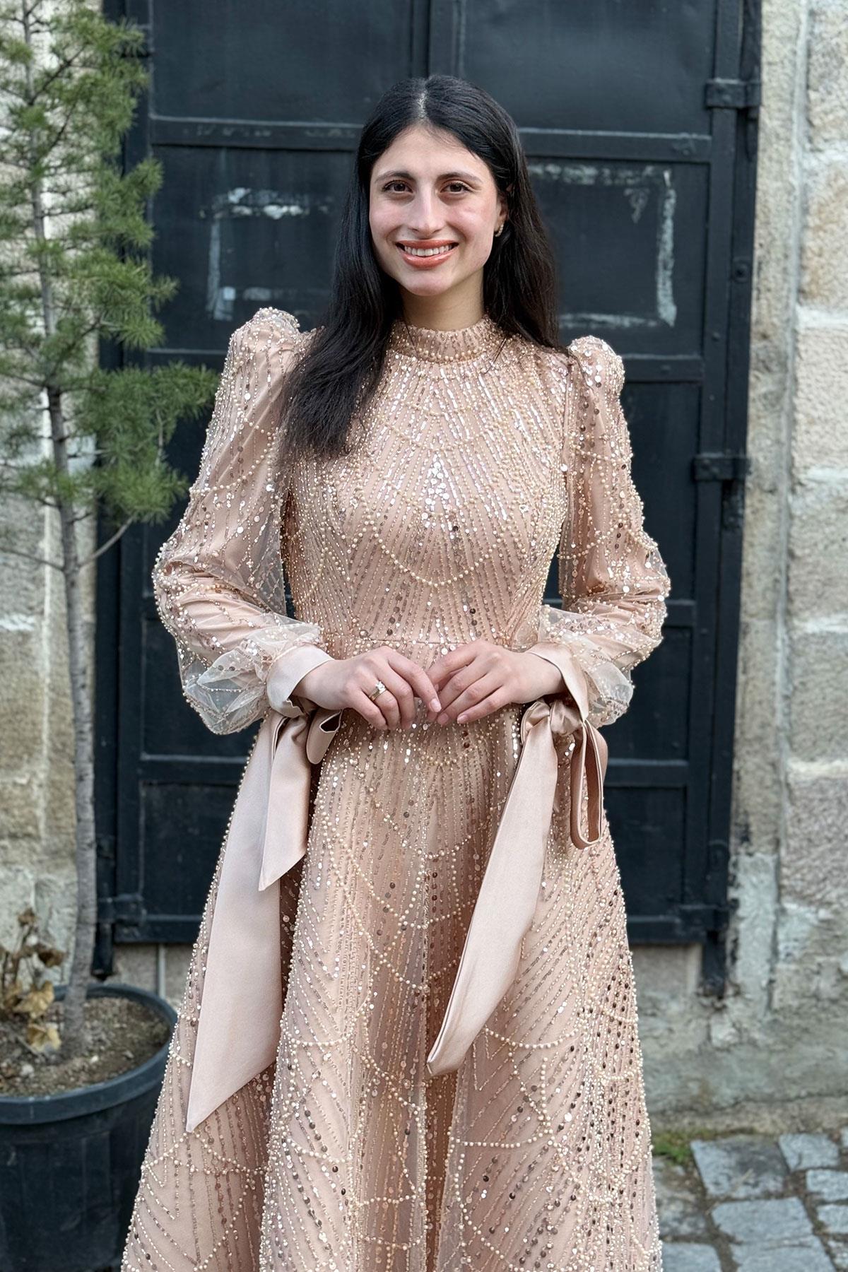 2380 NEW ELEGANS ELBİSE - Gold