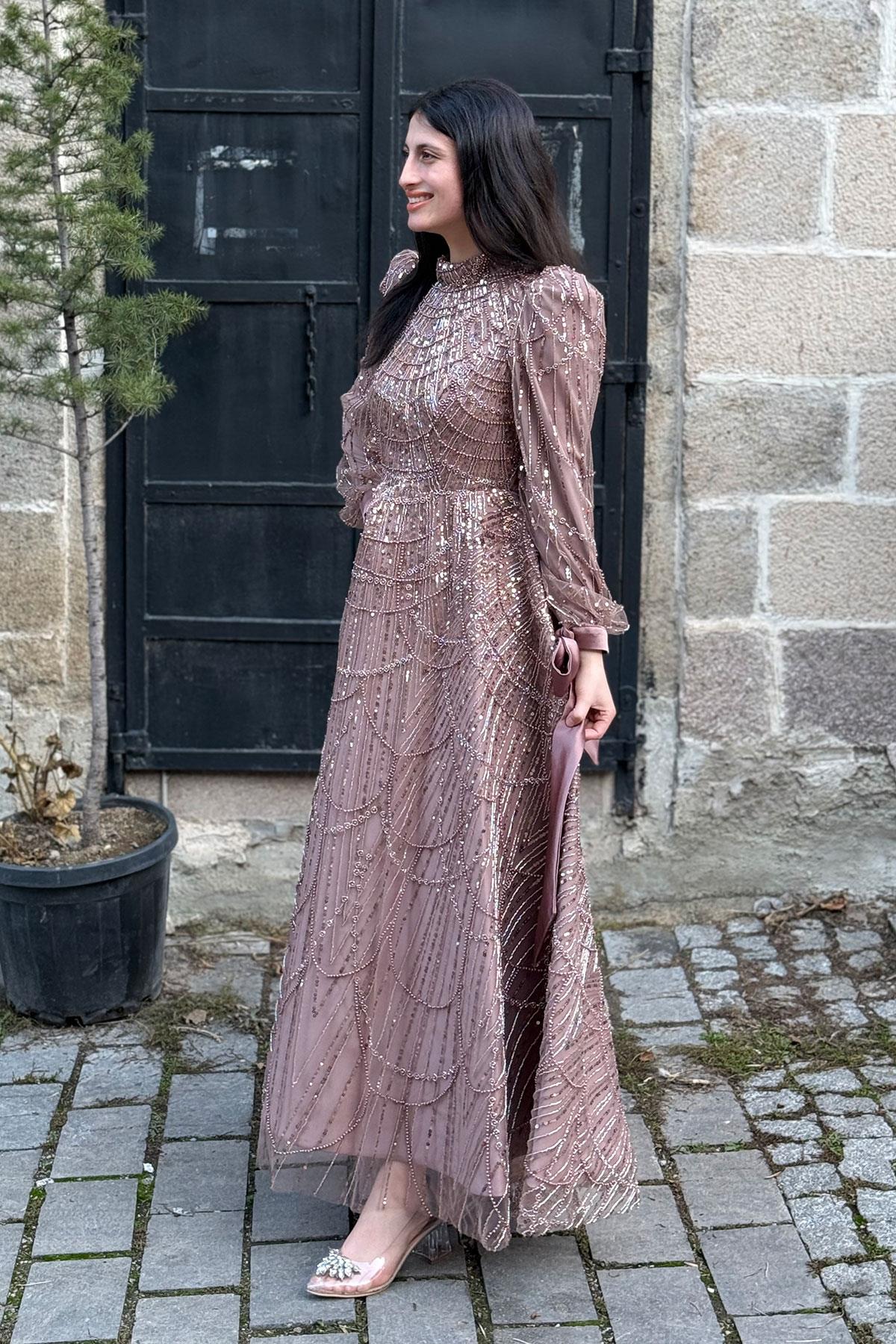 2380 NEW ELEGANS ELBİSE - Kahve