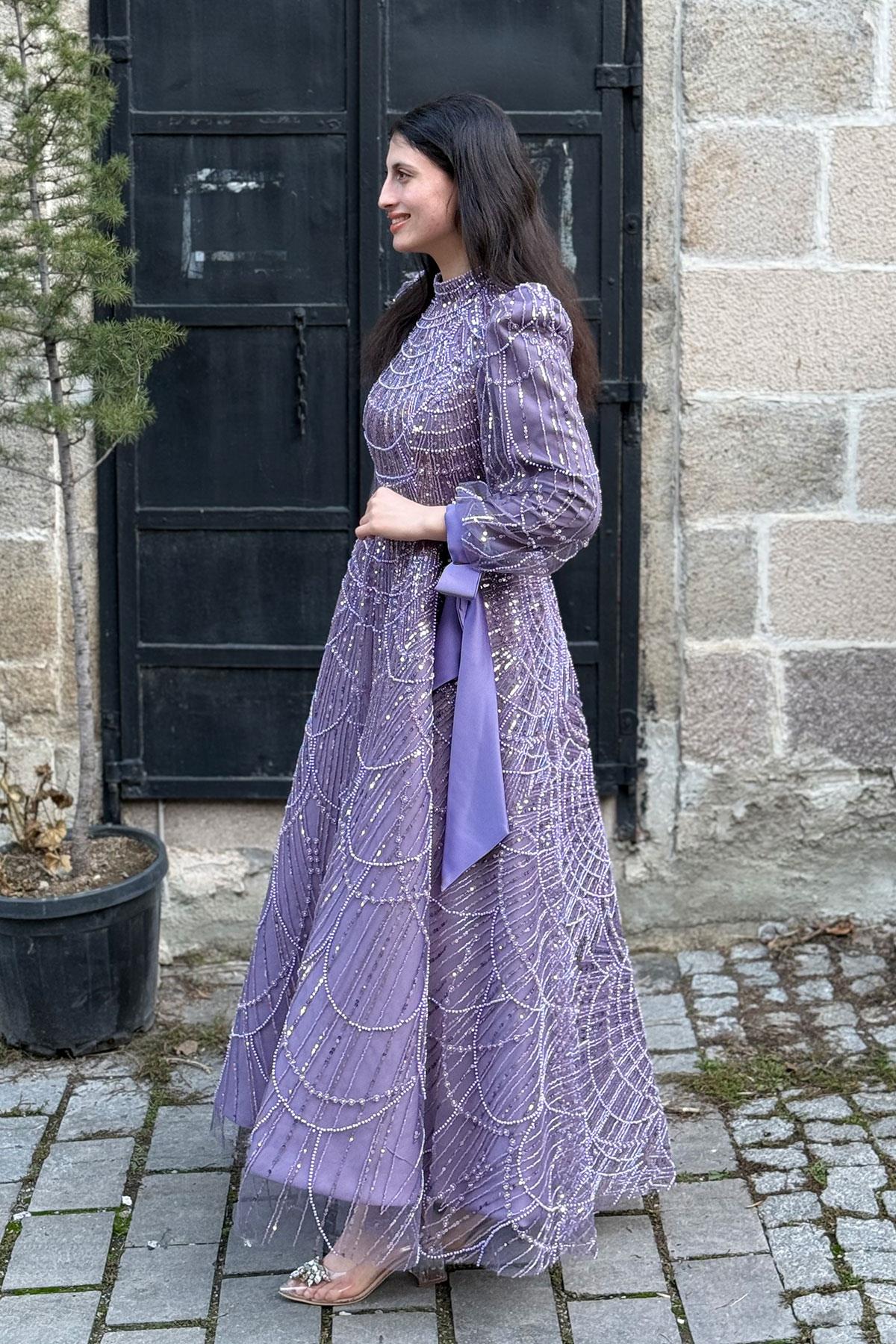 2380 NEW ELEGANS ELBİSE - Lila