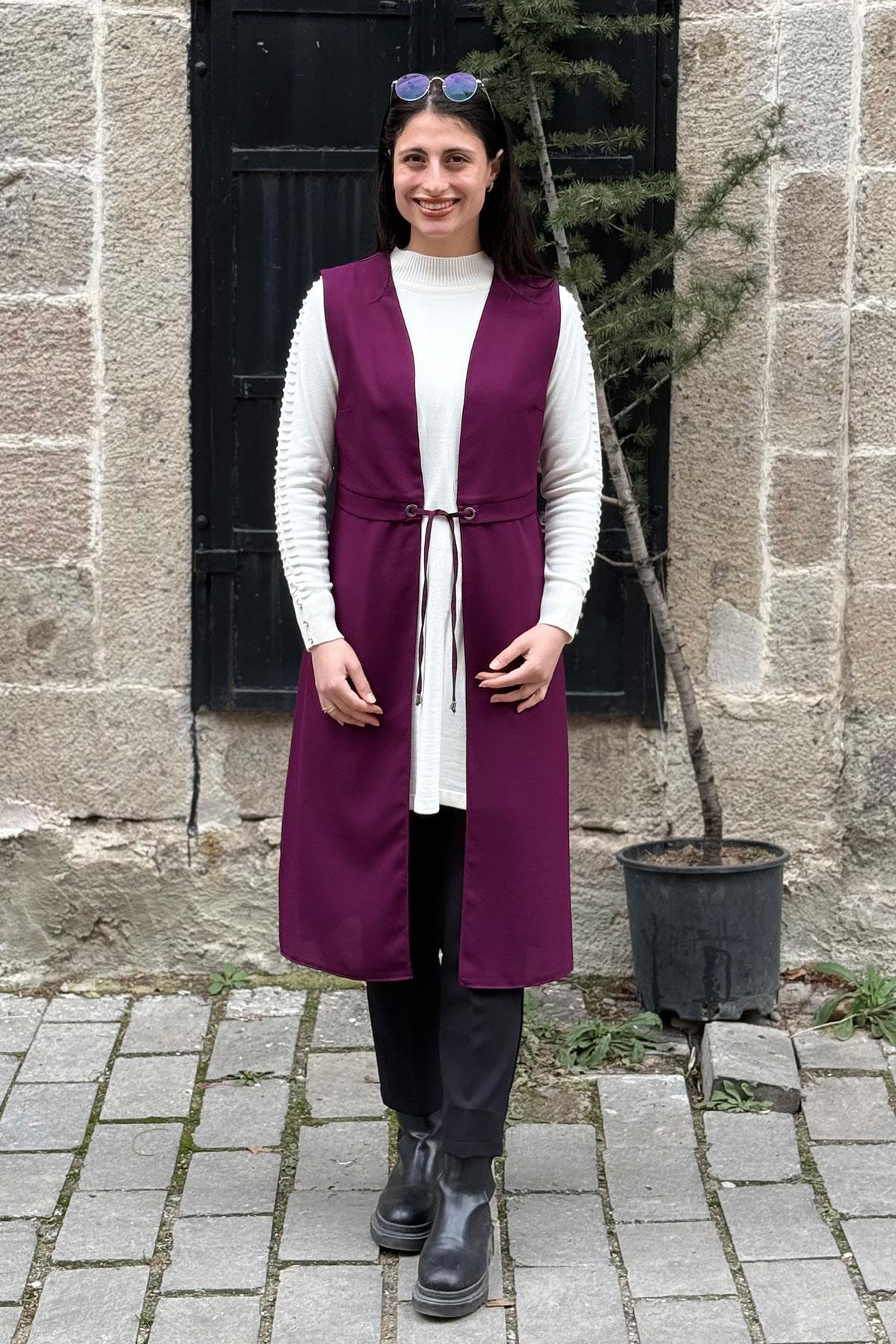 Belden Bağlamalı Yelek - MÜRDÜM