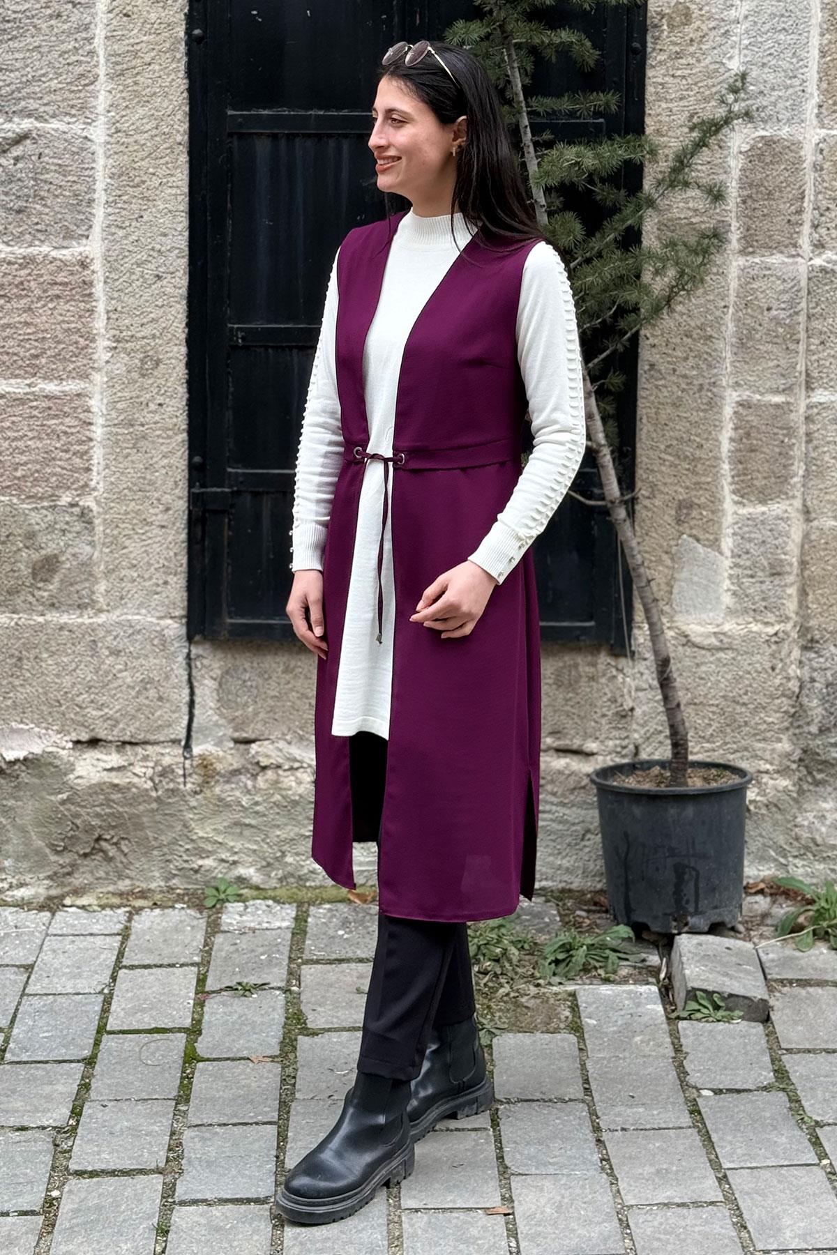 Belden Bağlamalı Yelek - MÜRDÜM