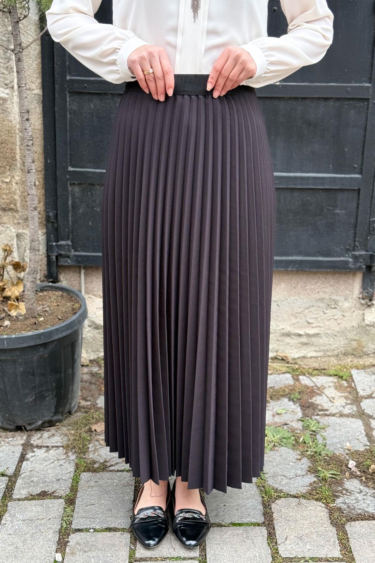 Beli Lastikli Piliseli Etek - SİYAH