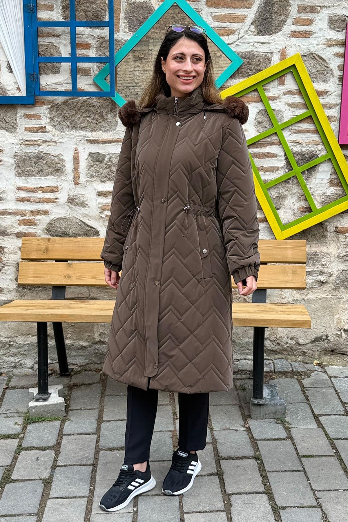 Berlin Vazo Büyük Beden Kaban - KAHVE