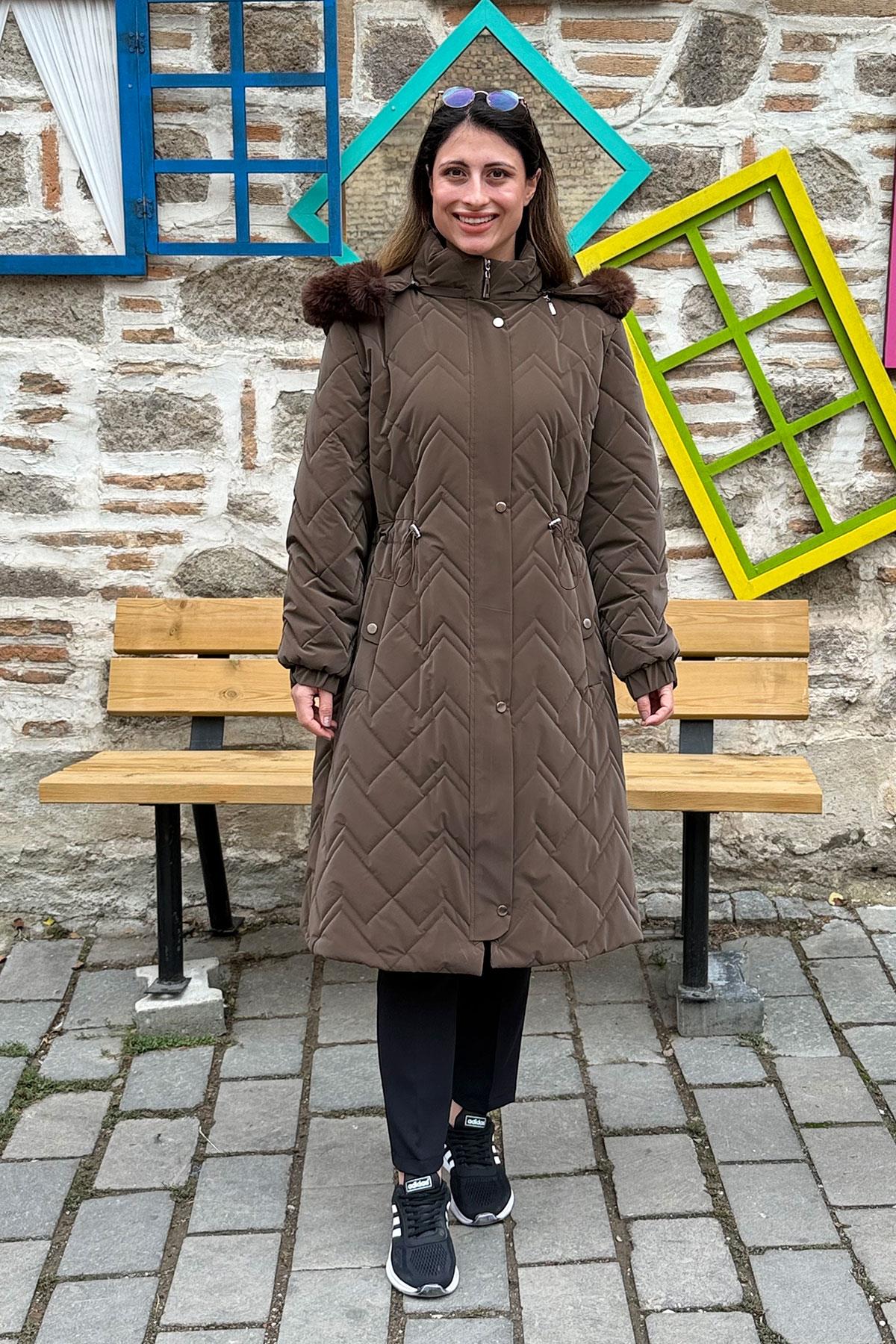 Berlin Vazo Büyük Beden Kaban - KAHVE