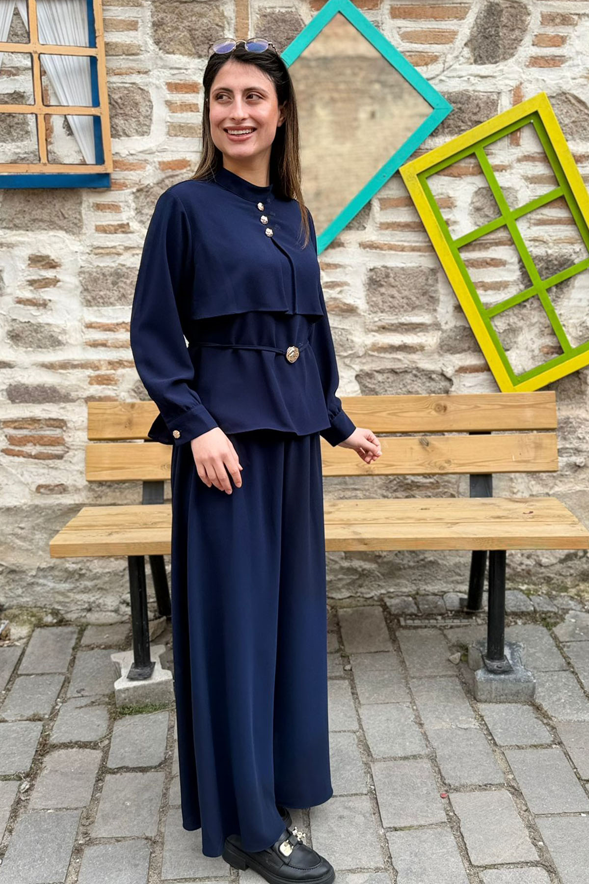 Bolero Görünümlü Hakim Yaka Etekli Takım - LACİVERT