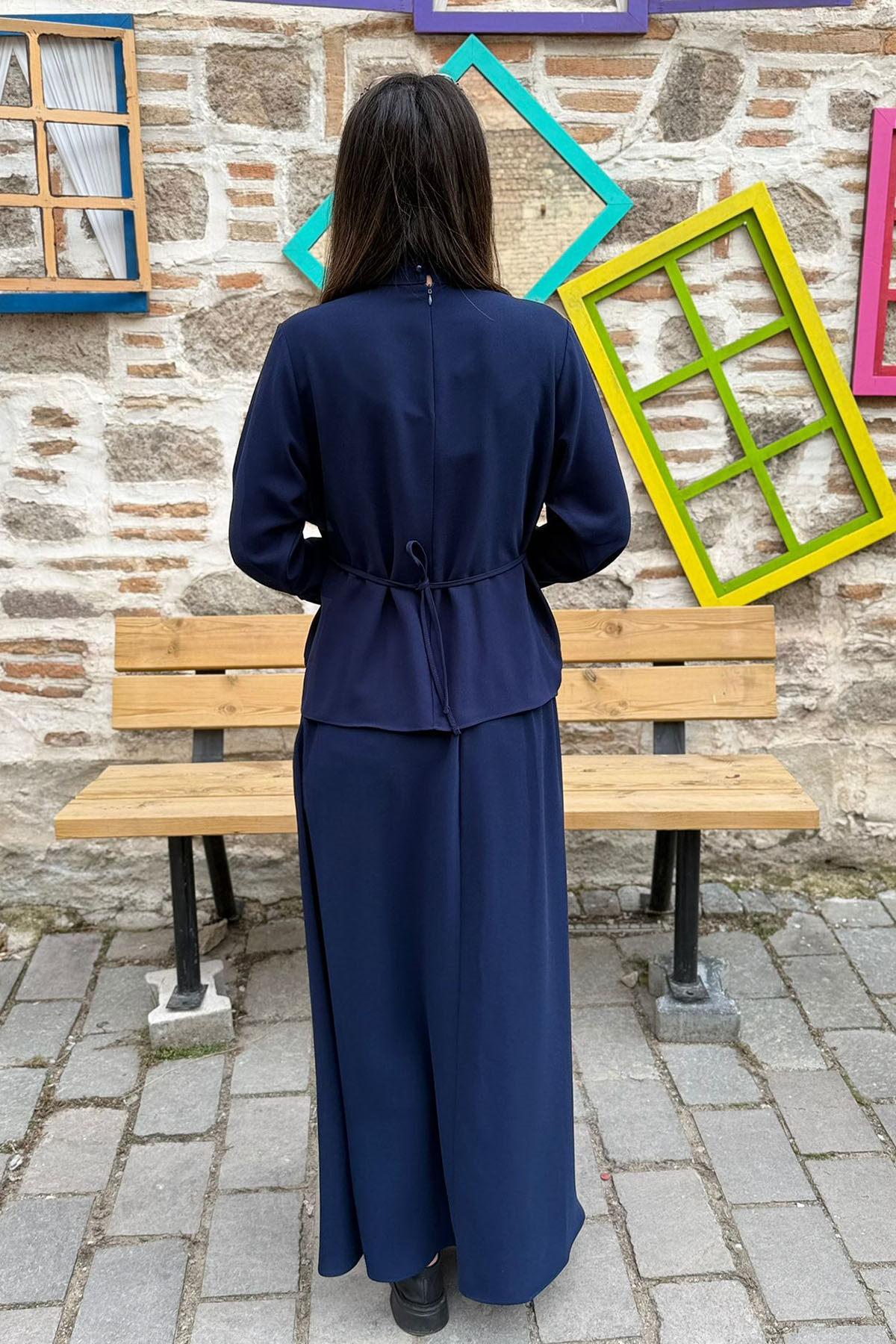 Bolero Görünümlü Hakim Yaka Etekli Takım - LACİVERT