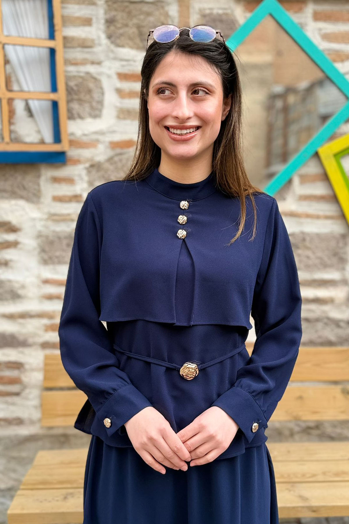 Bolero Görünümlü Hakim Yaka Etekli Takım - LACİVERT