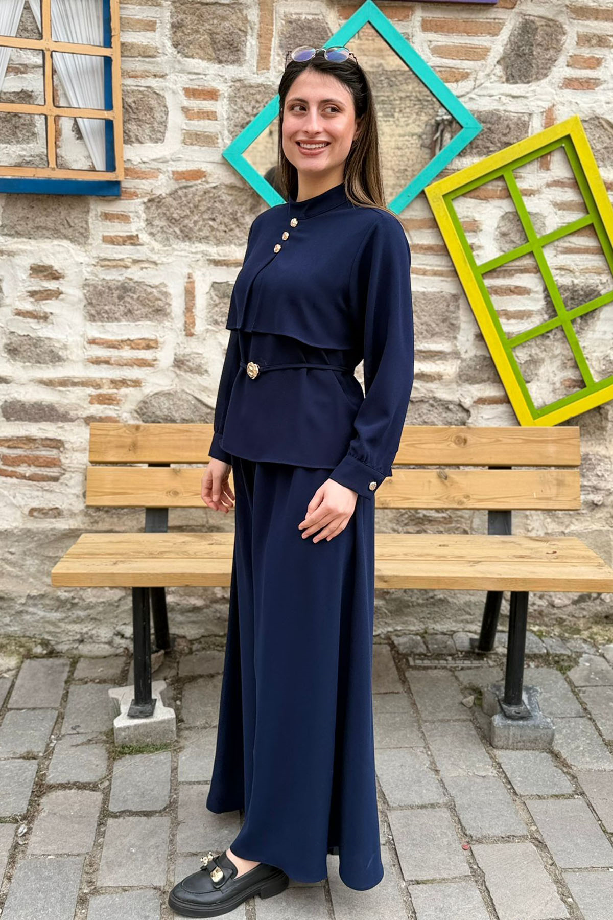 Bolero Görünümlü Hakim Yaka Etekli Takım - LACİVERT