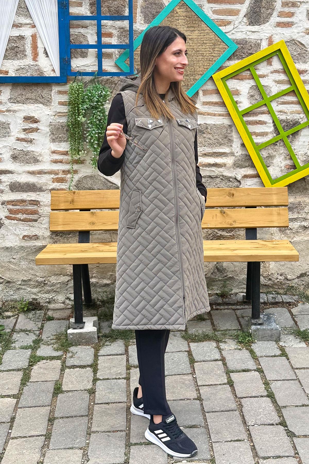 Cebi Taşlı Kapitone Yelek - GRİ