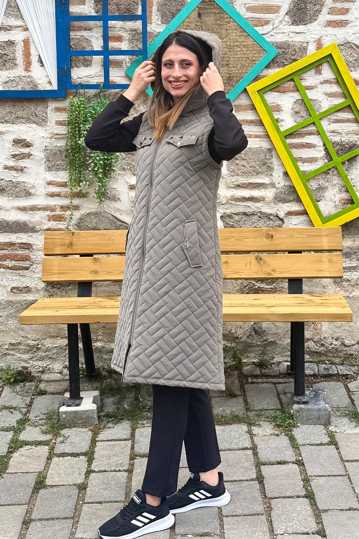 Cebi Taşlı Kapitone Yelek - GRİ