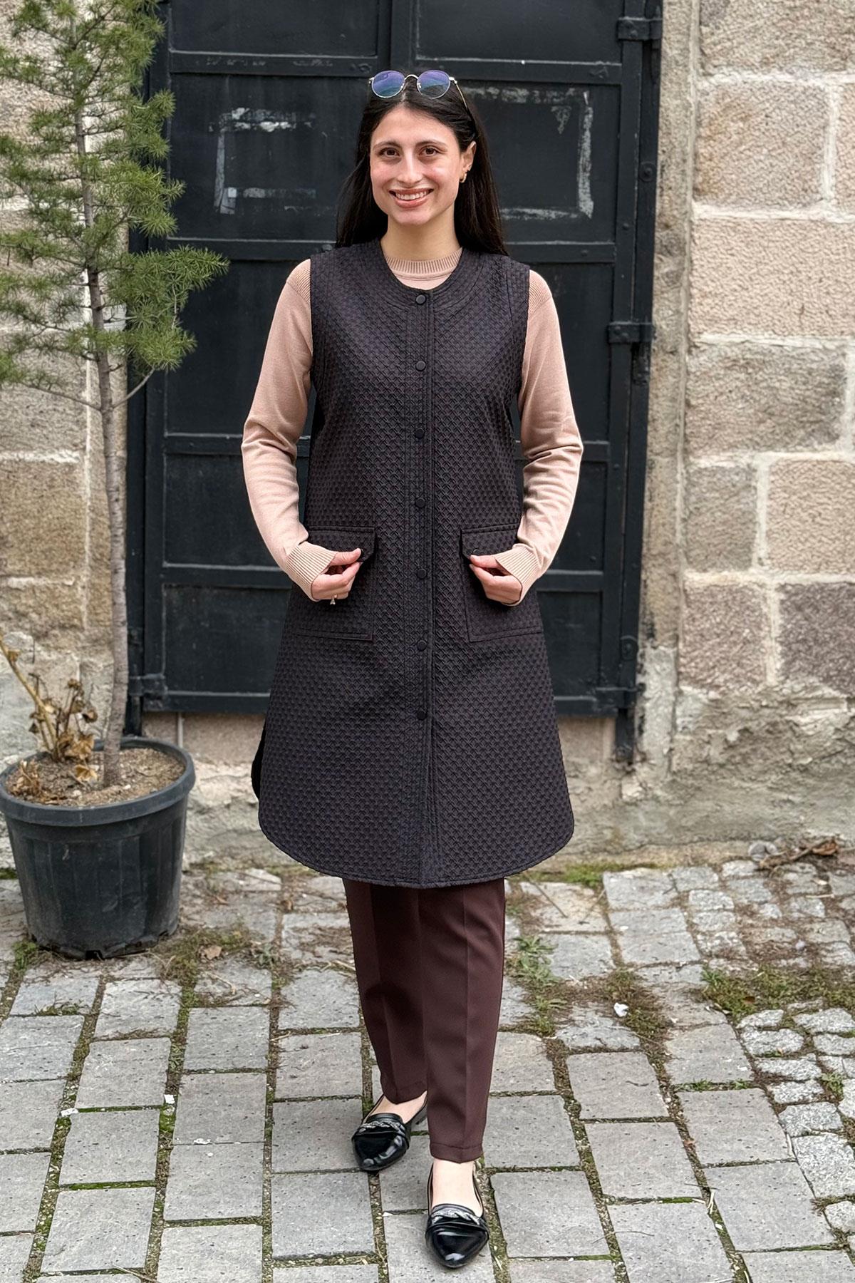 Çıtçıt Düğmeli Cepli Yelek - SİYAH