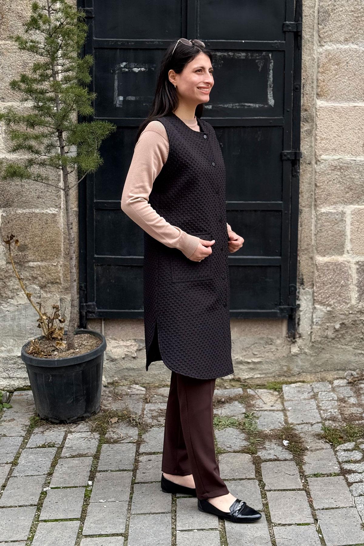 Çıtçıt Düğmeli Cepli Yelek - SİYAH