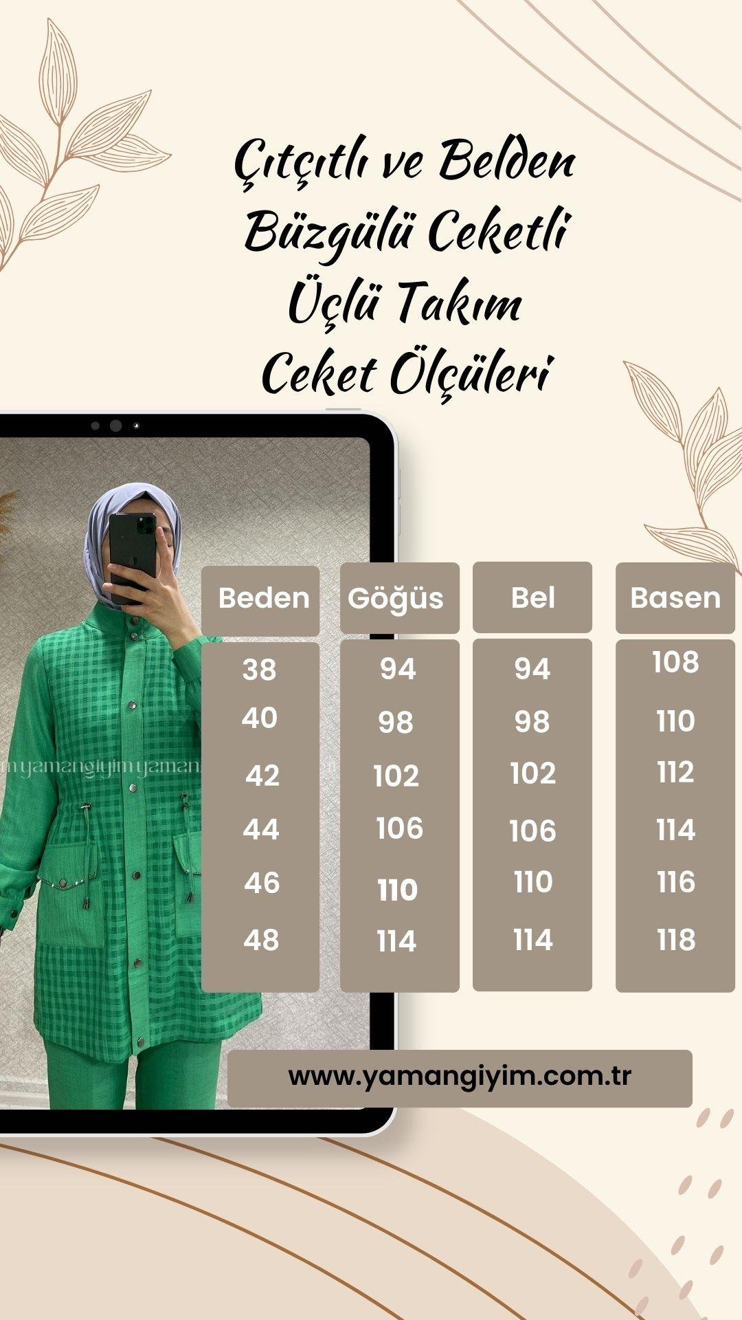 Triple Suit with Jacket with Snap Fasteners and Drawstring at Waist - GREEN