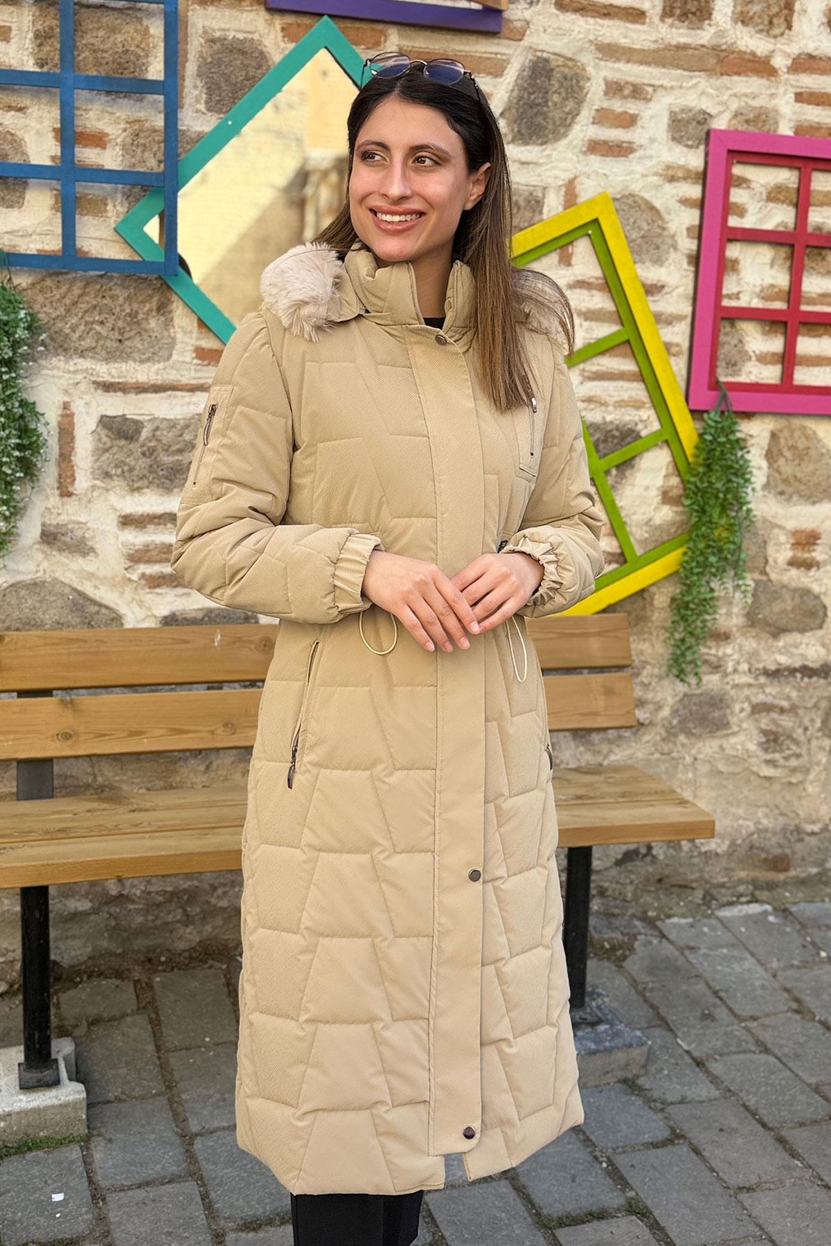 Cosmo Vazo Desen Belden Büzgülü Kaban - BEJ