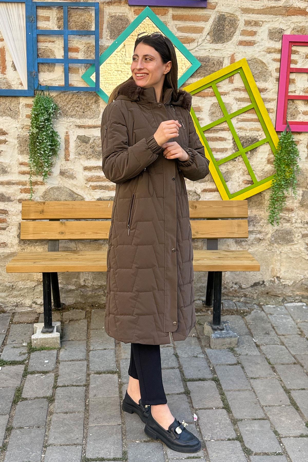 Cosmo Vazo Desen Belden Büzgülü Kaban - KAHVE