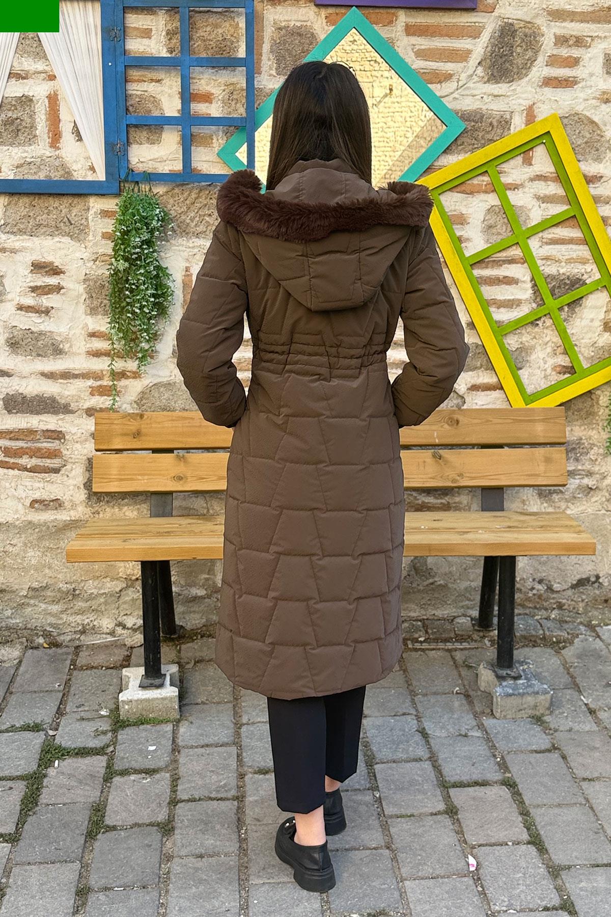 Cosmo Vazo Desen Belden Büzgülü Kaban - KAHVE