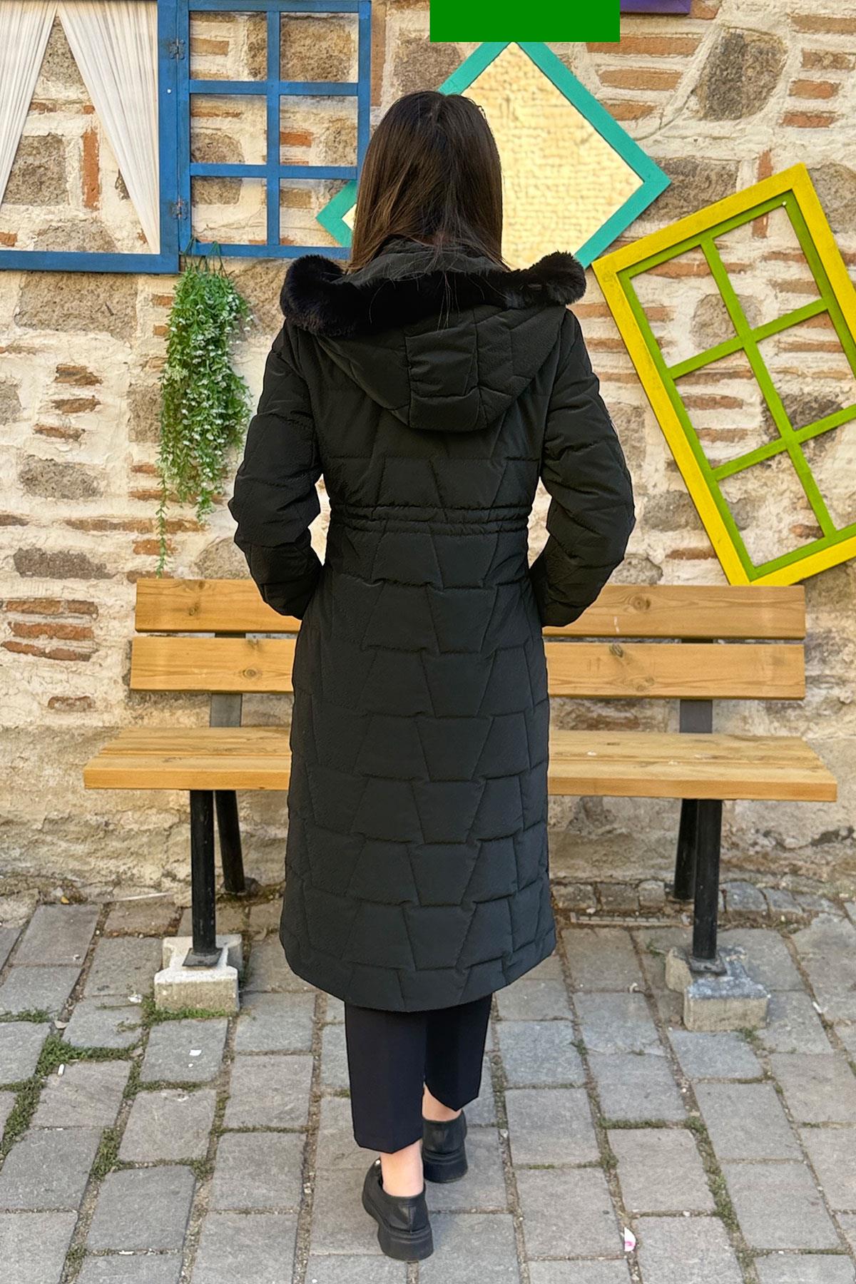 Cosmo Vazo Desen Belden Büzgülü Kaban - SİYAH