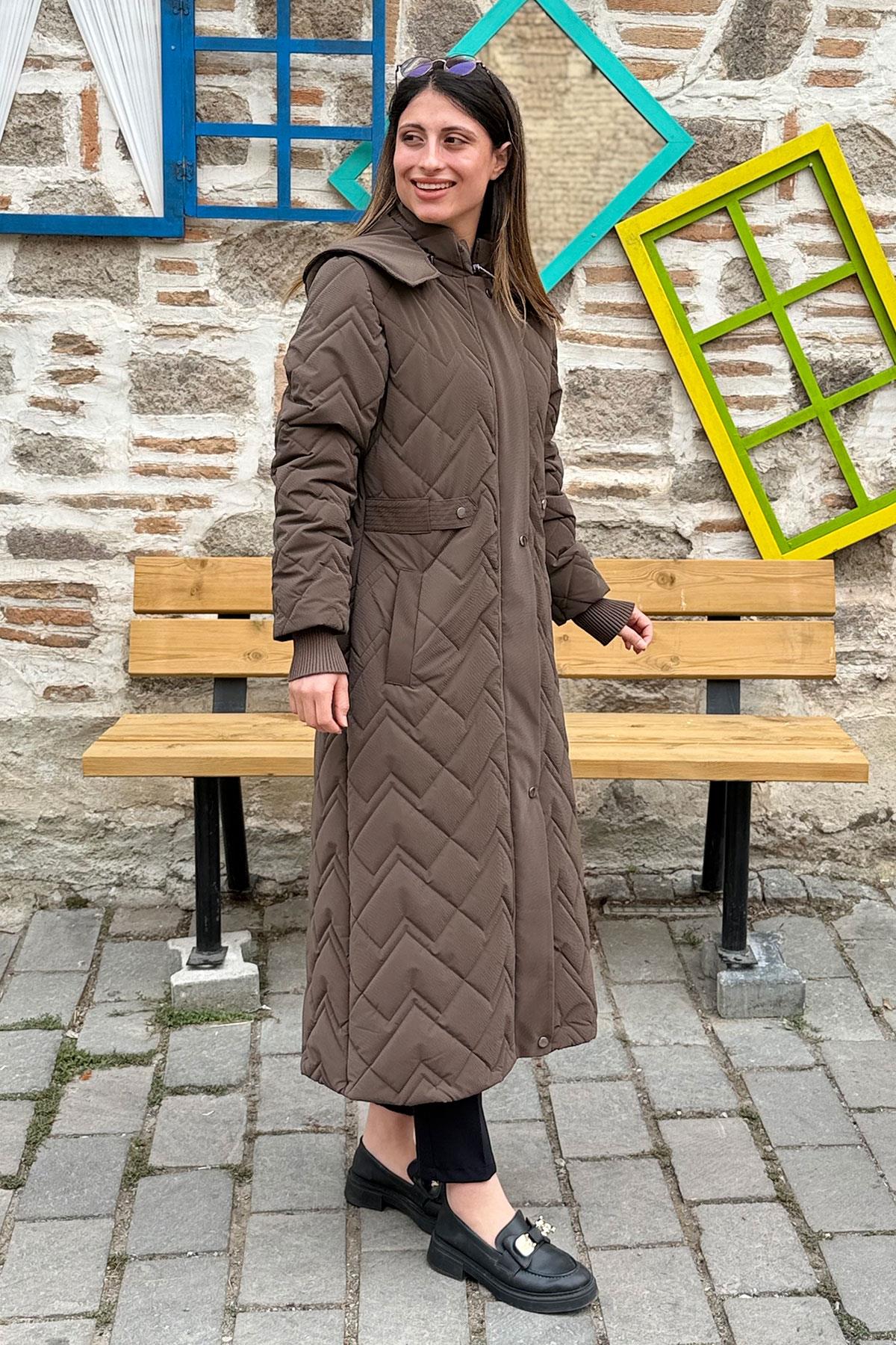 Cosmo Vazo Desen Fransız Boy Kaban - KAHVE