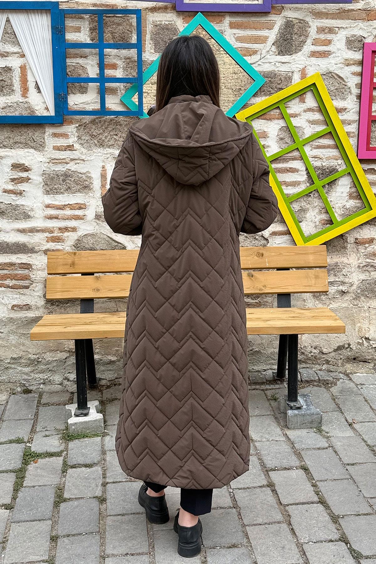 Cosmo Vazo Desen Fransız Boy Kaban - KAHVE