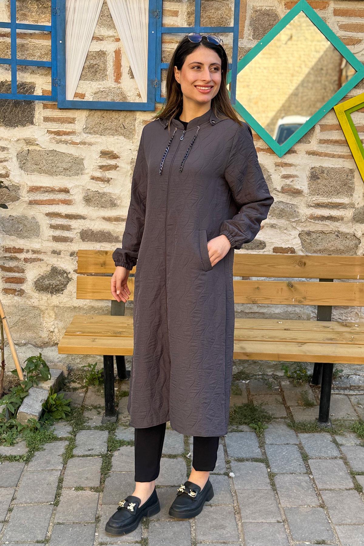 Damla Desen İnce Kapitone Kap - GRİ